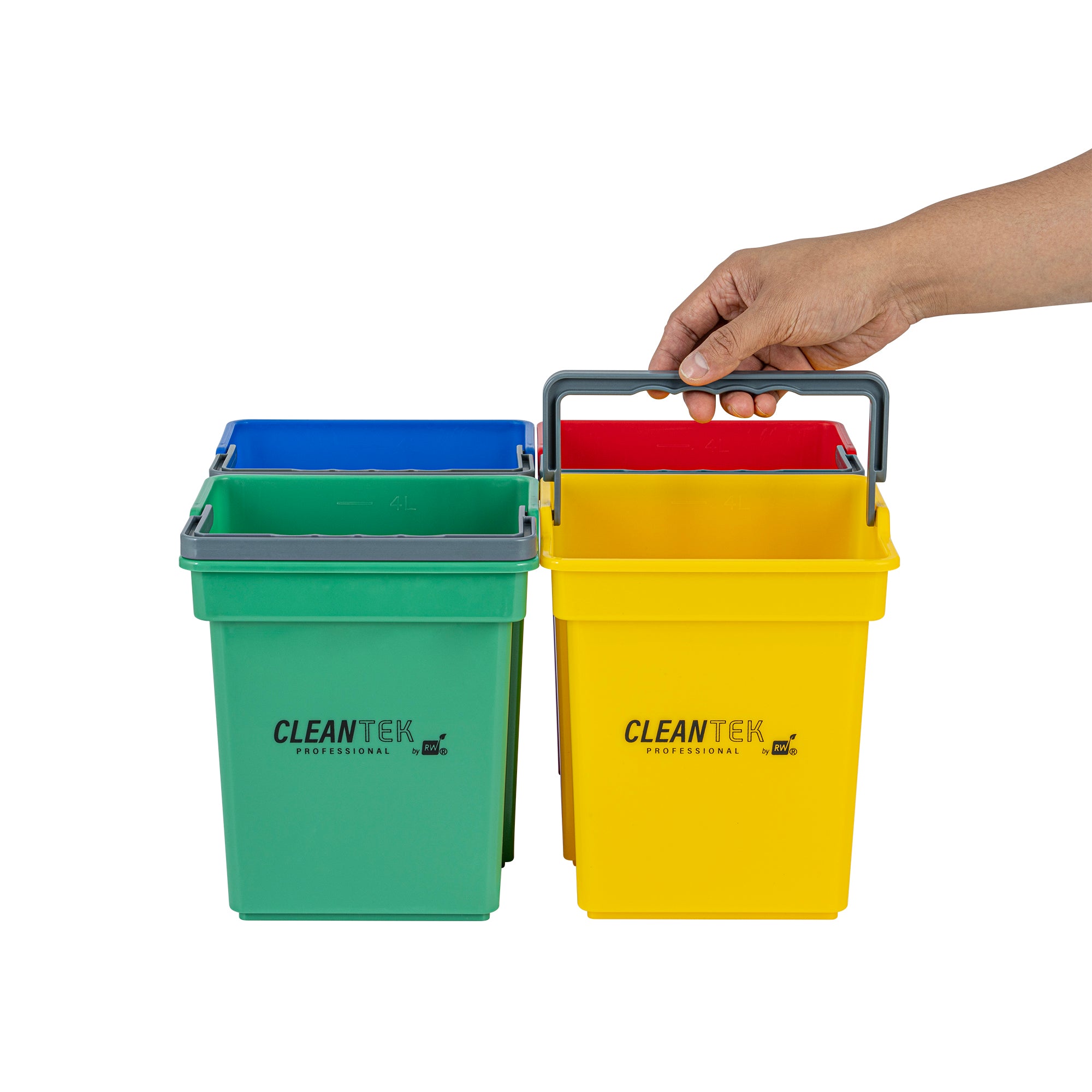 4-Piece Color-Coded Cleaning Bucket Set (Green, Blue, Red, Yellow) - 4 Qt Capacity - Perfect for Home, Office & Commercial Cleaning Organization