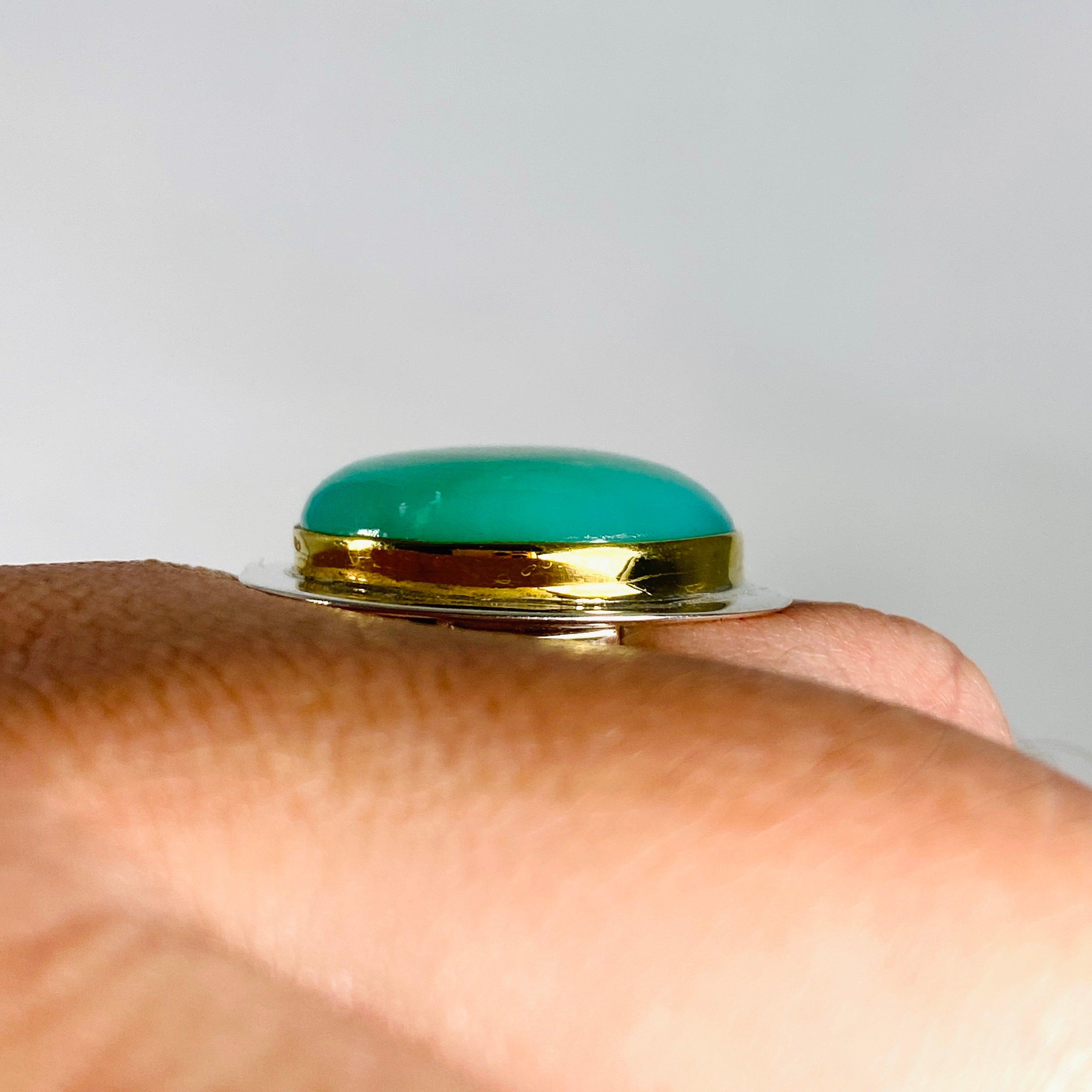 Chrysoprase Round Ring with Brass Detailing - Size 11 - KRGJ2942 | Elegant Bohemian Jewelry for Women, Perfect for Weddings, Parties & Everyday Wear