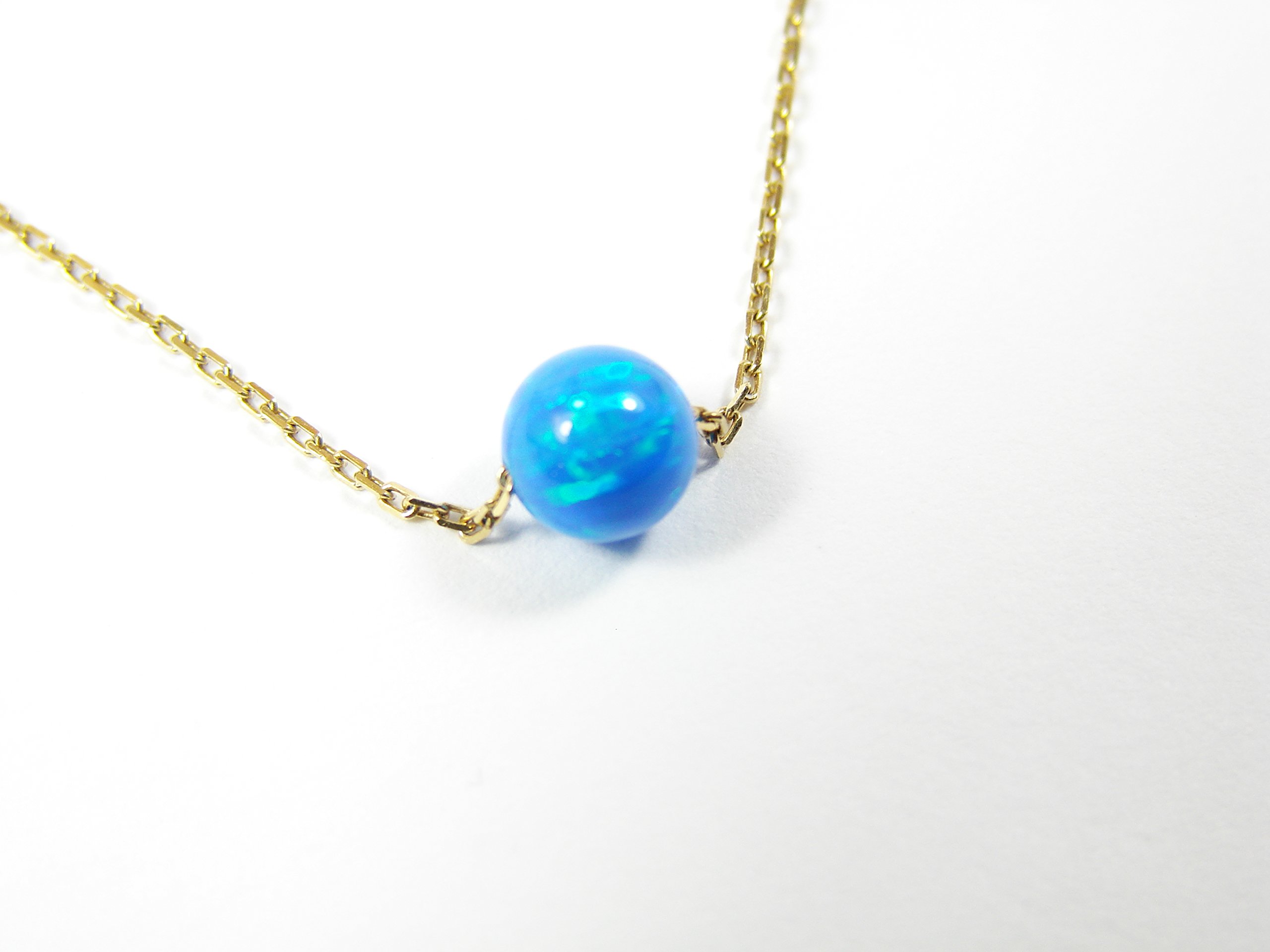 Blue Opal Ball Gold Plated Sterling Silver Necklace - Minimalist Dot Opal Bead Pendant for Everyday Elegance and Special Occasions