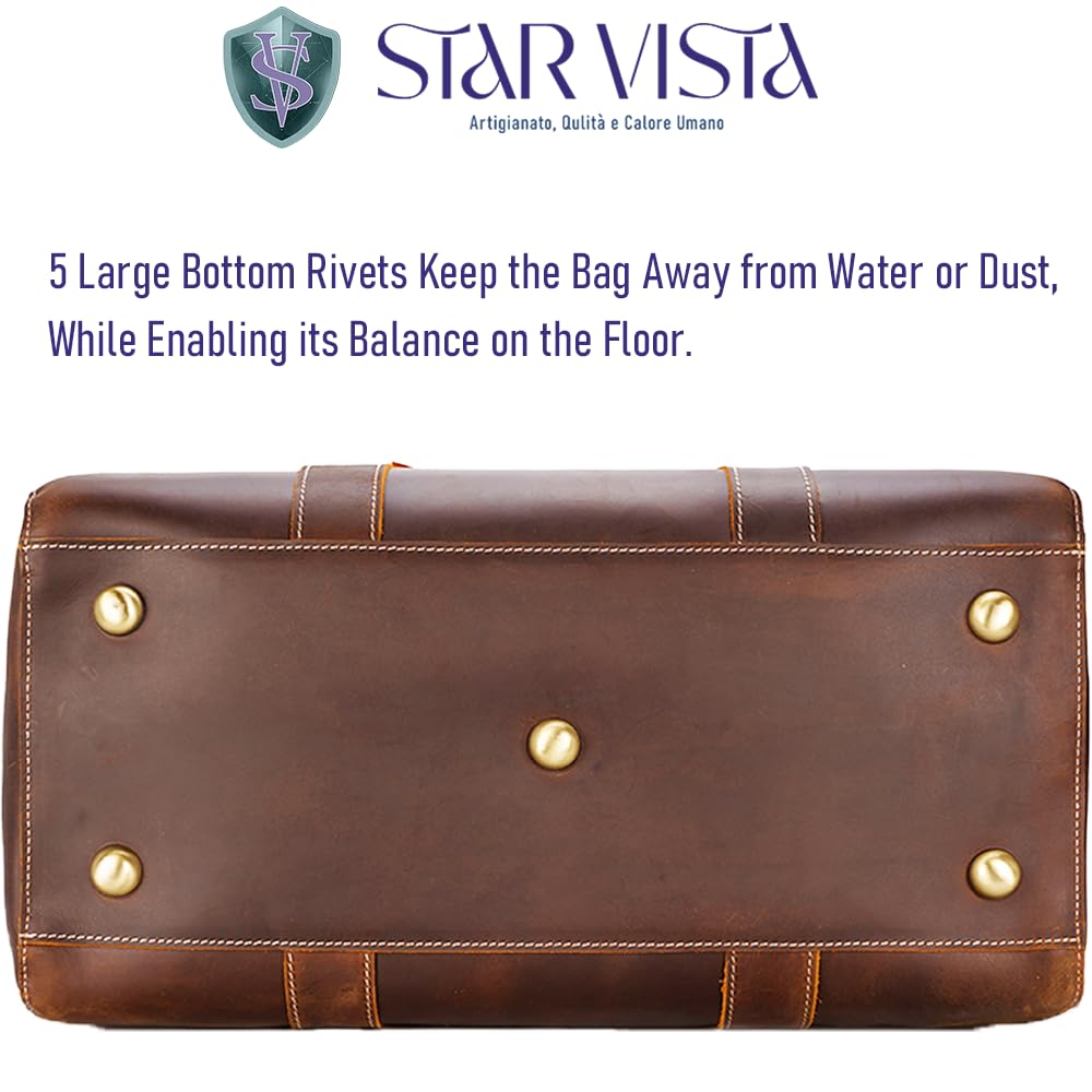 STAR VISTA Trevi 36L Handmade Full Grain Leather Travel Duffel Bag - Airplane Underseat Weekender Overnight Carry On for Men & Women, Gym Bag, Sports Bag with YKK Zippers - Perfect for Business Trips, Weekend Getaways & Gym Workouts