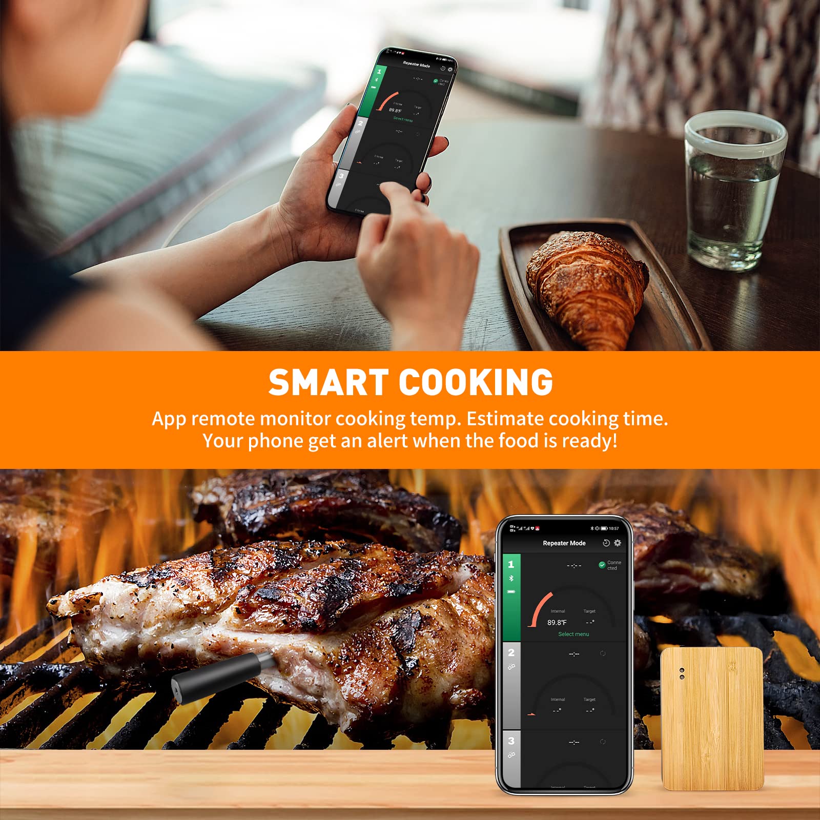 Smart Wireless Meat Thermometer with Bluetooth 260ft Range - Digital Cooking Thermometer for Grilling, Smoking, Oven, BBQ & Rotisserie (2 Probes) | Perfect for Outdoor Cooking, Home Kitchen & Backyard Parties