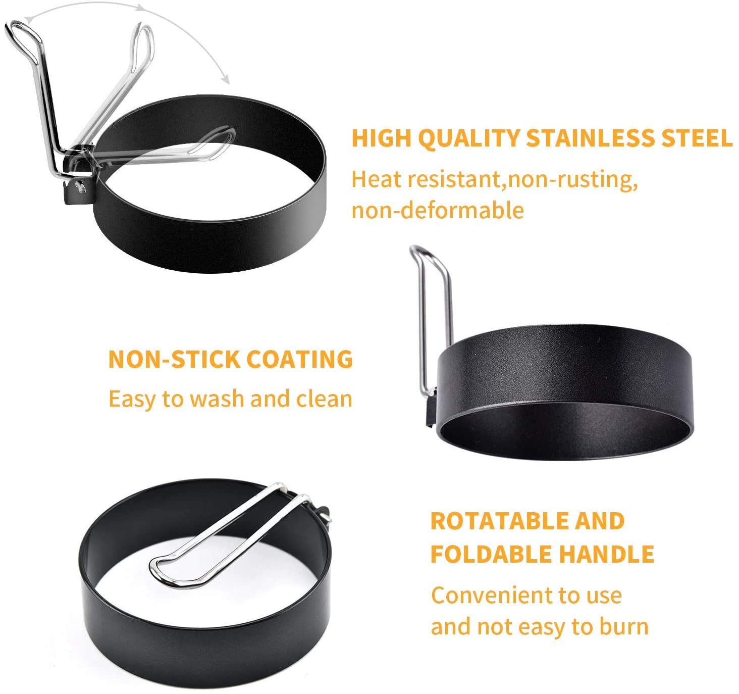 4-Pack Round Egg Rings for Perfect Fried Eggs - Non-Stick Breakfast Cooking Mold Tool for Pancakes, Burgers & Sandwiches - Ideal for Home Kitchen & Camping Cooking