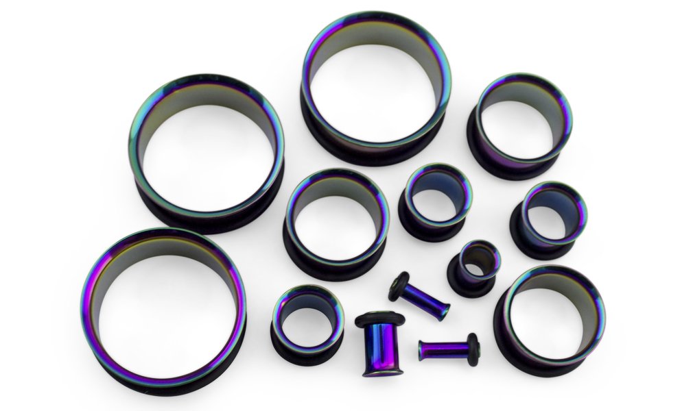 10G (2.5mm) Rainbow Steel Single Flare Tunnel Plugs - Body Jewelry for Men & Women - Perfect for Ear Stretching, Piercings and Alternative Fashion