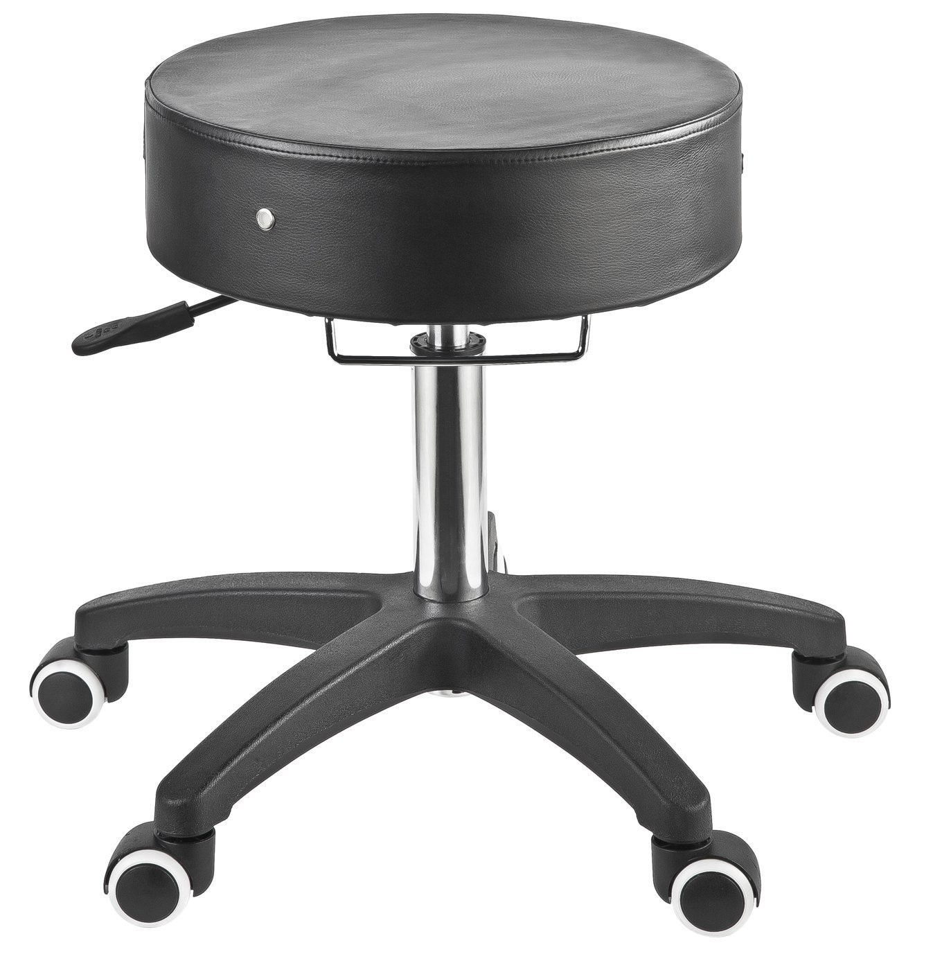 Premium Deluxe Rolling Massage Stool with Extra Wide Seat, Smooth Wheels & Grab Bar - Black - Perfect for Chiropractors, Therapists & Salon Professionals