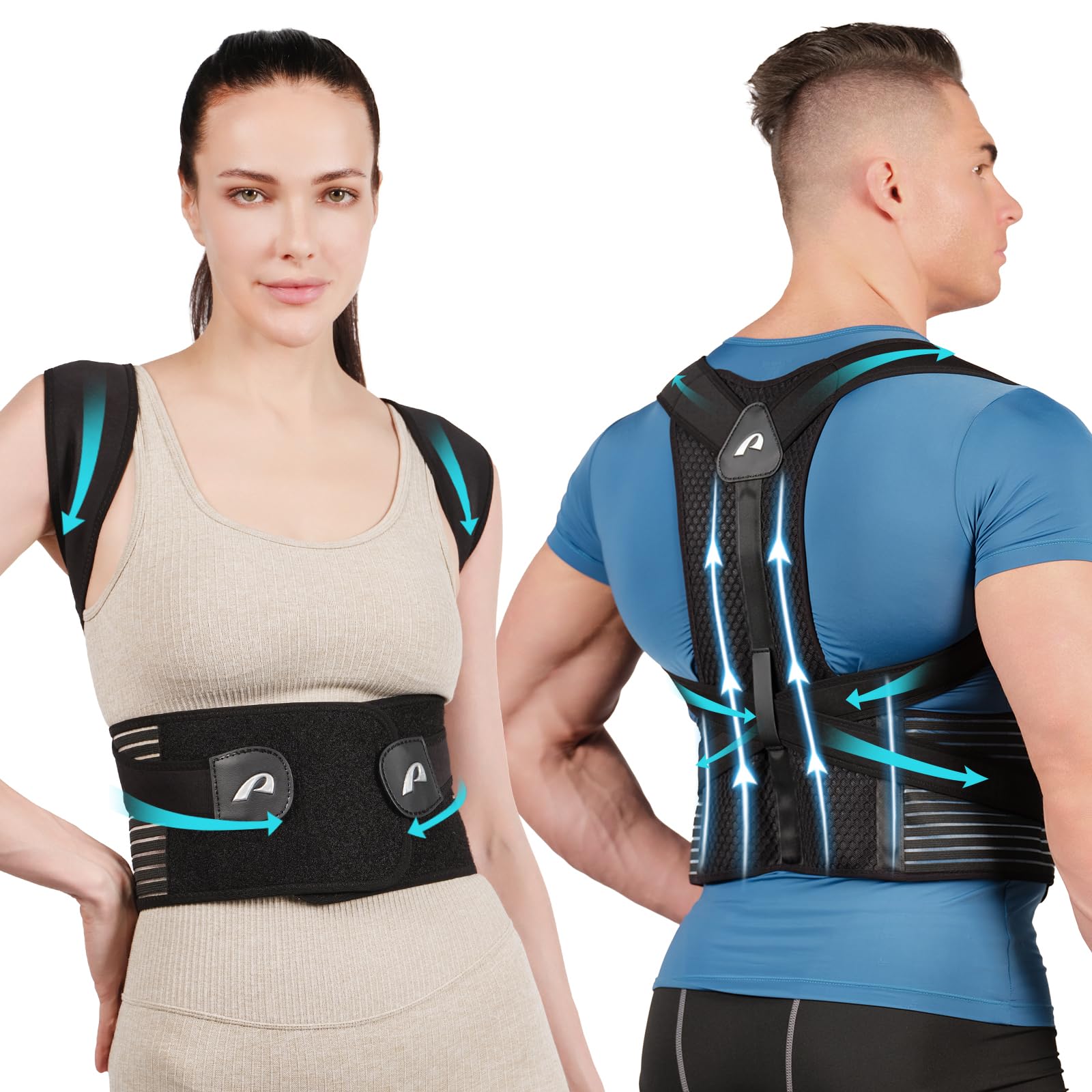 Adjustable Back Brace Posture Corrector for Women & Men - Full Back Support for Pain Relief, Scoliosis, Hunchback & Spine Alignment (Black, XL) - Ideal for Office Work, Driving & Daily Posture Improvement