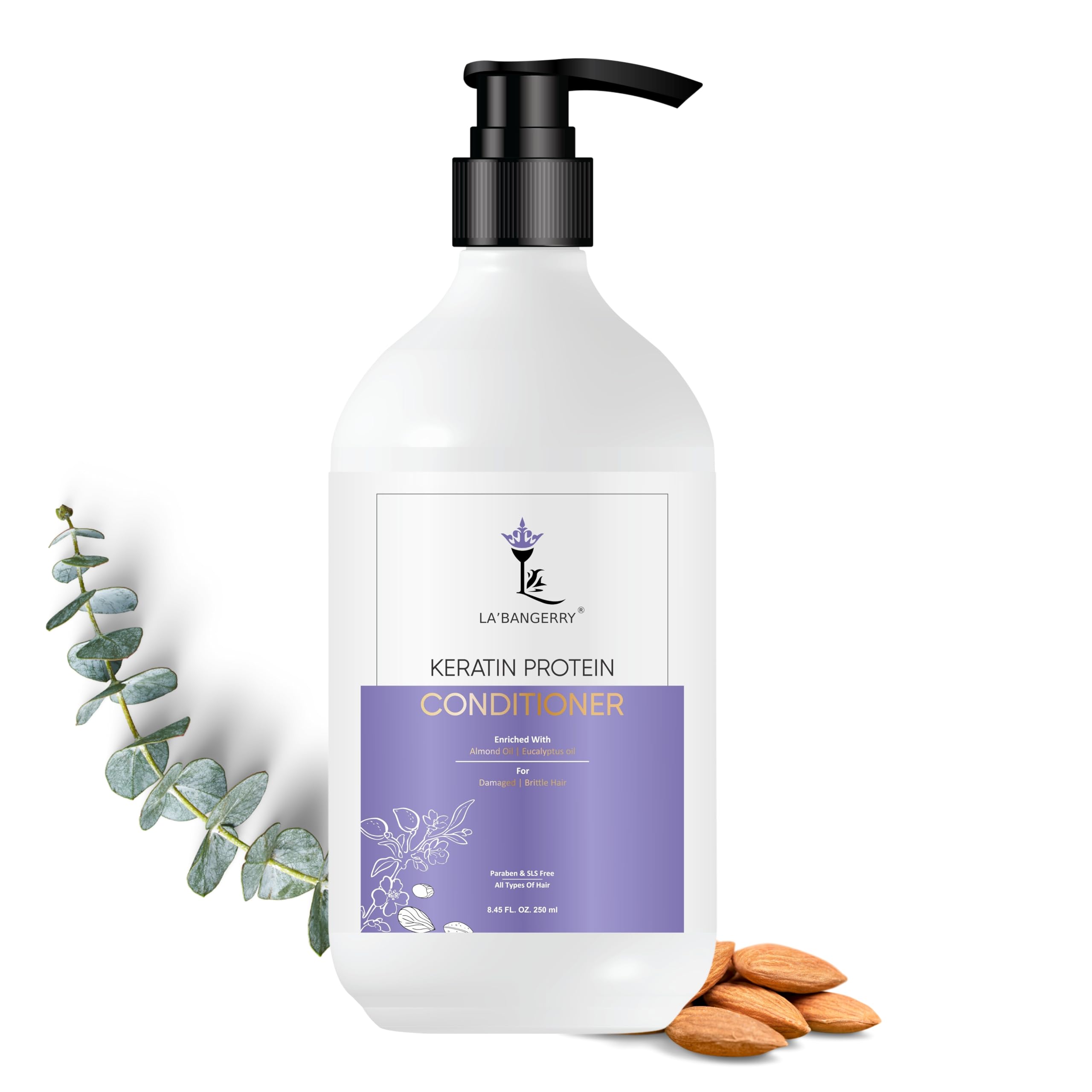 LA’BANGERRY Keratin Protein Hair Conditioner - Repair Split Ends & Damaged Hair, Long-Lasting Shine for Frizzy Dry Hair, Sulfate-Free with Almond Oil (250ml) - Perfect for Daily Hair Care & Salon-Quality Results at Home