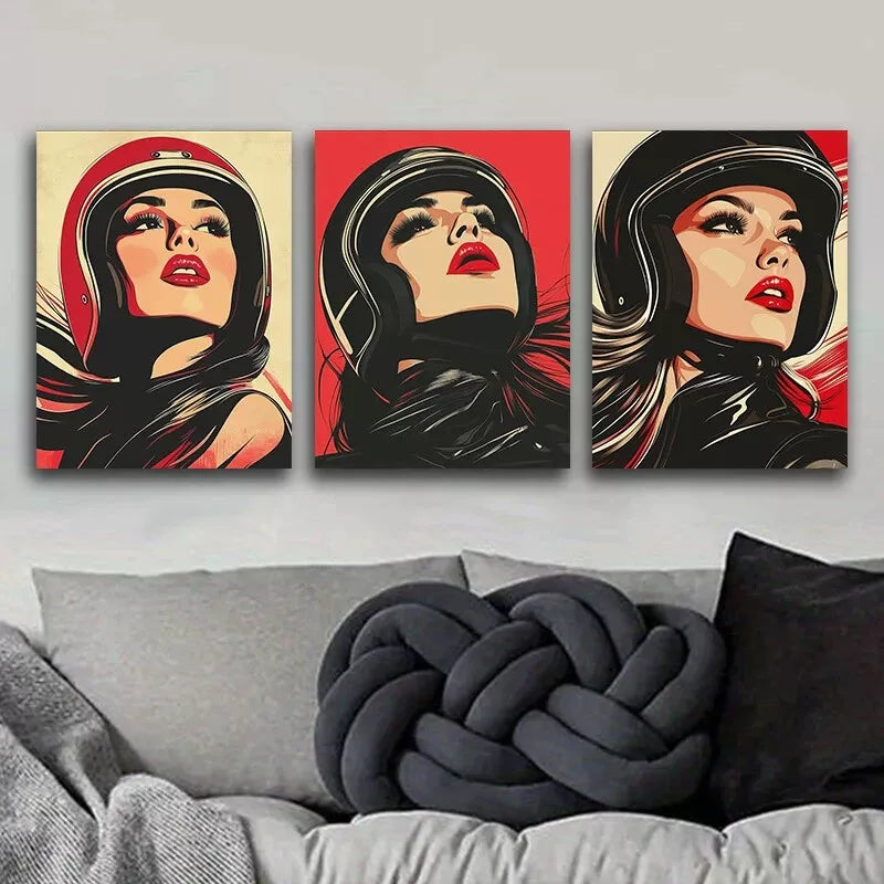 3-Piece A Girl In A Bike Helmet Wall Art Set - 40x60cm Framed Canvas Prints | High Quality Australian Made | Ready to Hang | Perfect for Kids Room, Nursery & Home Decor