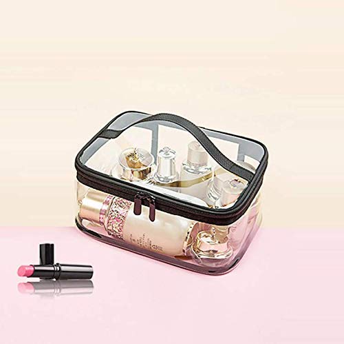 KHODIYAR Clear PVC Travel Toiletry Bag with Handle - Waterproof Cosmetic Organizer Pouch for Women - Perfect for Airplane Carry-on, Gym Essentials & Makeup Storage