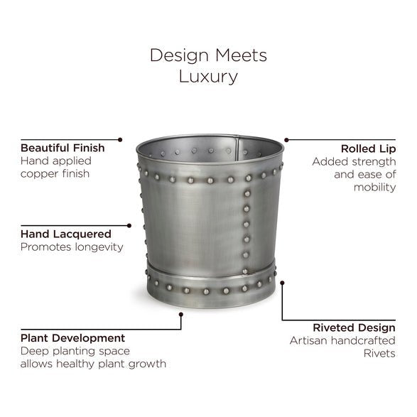 Large Riveted Zinc Planter Set of 2 - Modern Outdoor Garden Decor for Patio, Balcony & Home Entrance (12 Inch) | Durable Weather-Resistant Flower Pots
