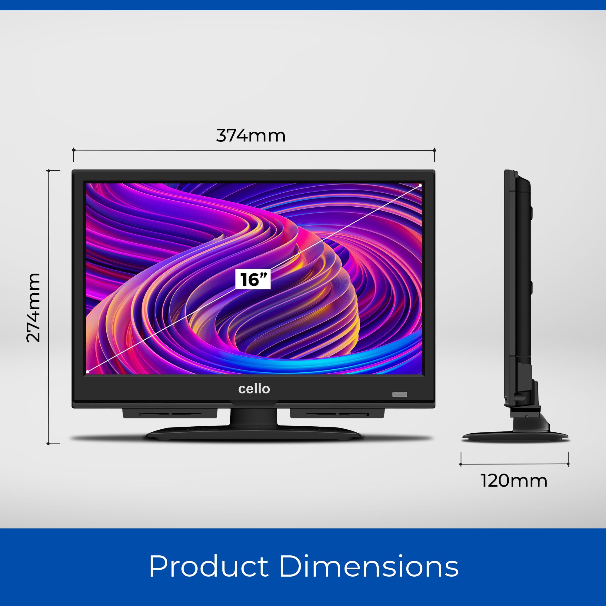 12V 16-Inch Smart TV for Campervans, Boats & RVs - UK Made Cello TV with WebOS, Freeview Play, Bluetooth | Perfect for Camping, Marine & Mobile Living