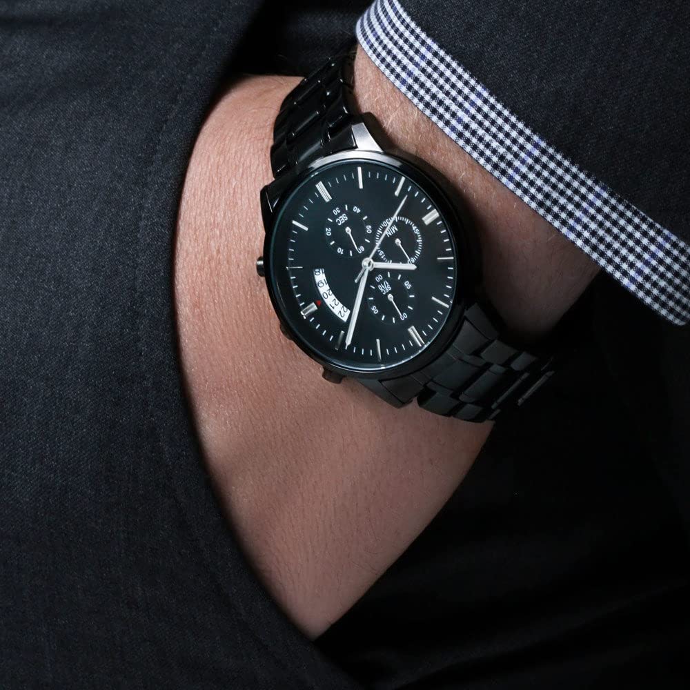 LOLUIS Men's Black Chronograph Watch - Elegant Anniversary & Birthday Gift for Husband - Engraved 'To My Husband' - Perfect for Formal Events, Date Nights & Special Occasions