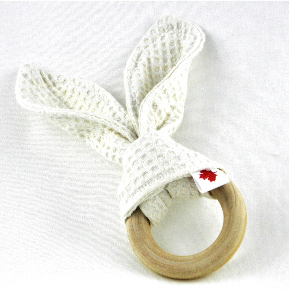 Cozy Care Bunny Ears Teether - Soft Cotton Waffle Textured Baby Teething Toy for Soothing Sore Gums | Perfect for Infants 3-12 Months | Cute & Safe Chewing Toy for Home, Travel & Daycare Use