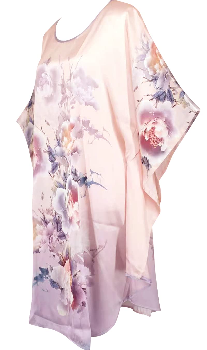 Luxury 100% Silk Pajamas for Women - Floral Print Silk Kimono Robe with Doll Sleeves - Elegant Sleepwear & Loungewear - Perfect for Spa Days, Bridal Showers & Relaxing at Home