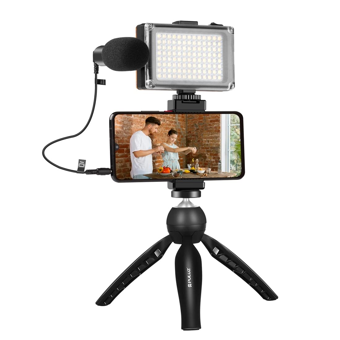 PULUZ Smartphone Vlogging Kit with LED Light, Microphone & Tripod - 3200K-5500K Adjustable Lighting for YouTube, TikTok, Instagram Videos - Perfect for Home Studio, Live Streaming & Content Creation