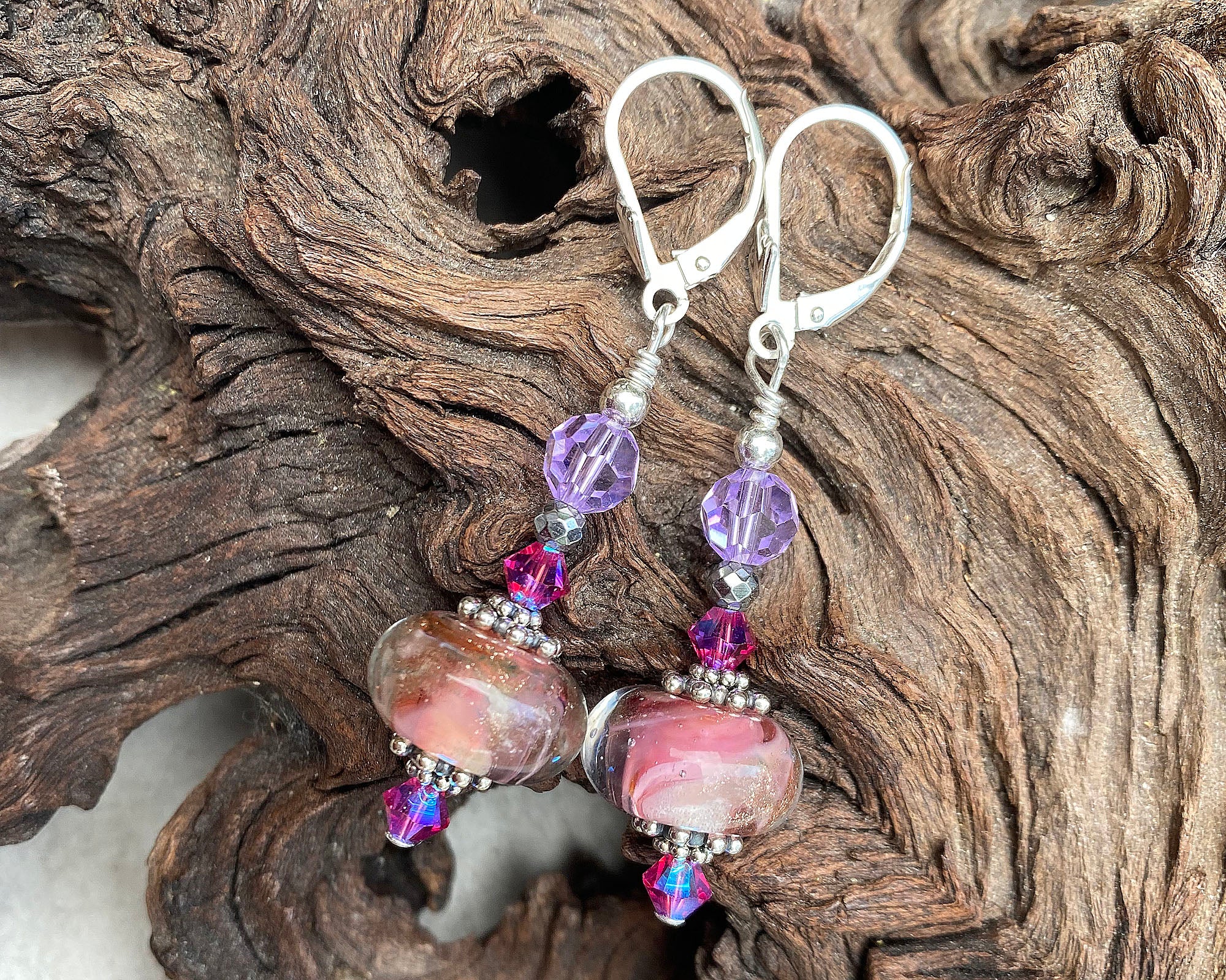 Handmade Pink Lampwork Glass Bead Earrings for Women - Boho Chic Dangle Earrings for Party, Wedding & Everyday Wear