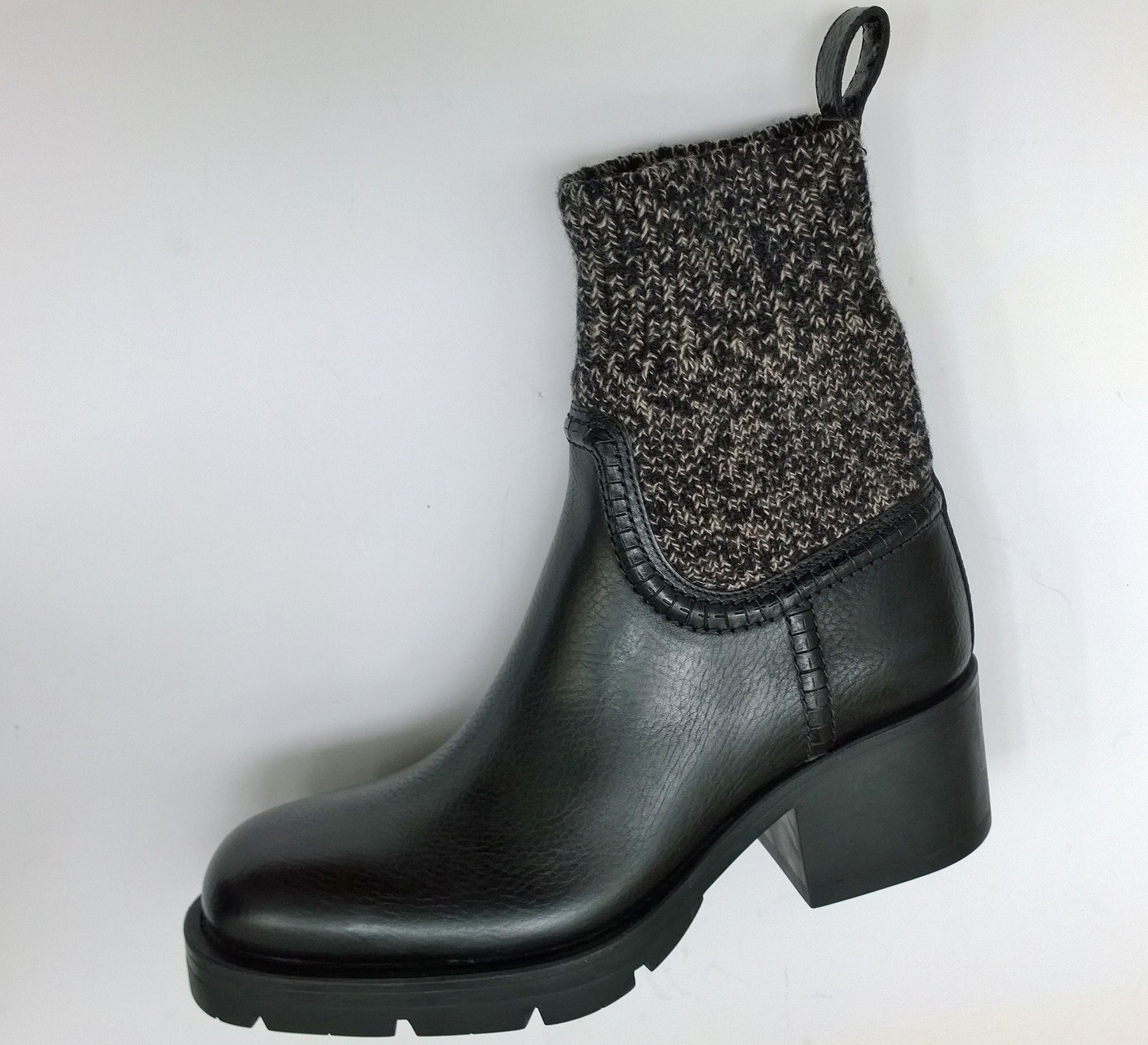 Chloé Neva Black Leather Knit Ankle Boots for Women - Stylish Winter Fashion Booties with Comfortable Low Heel - Perfect for Office, Dating & Night Out