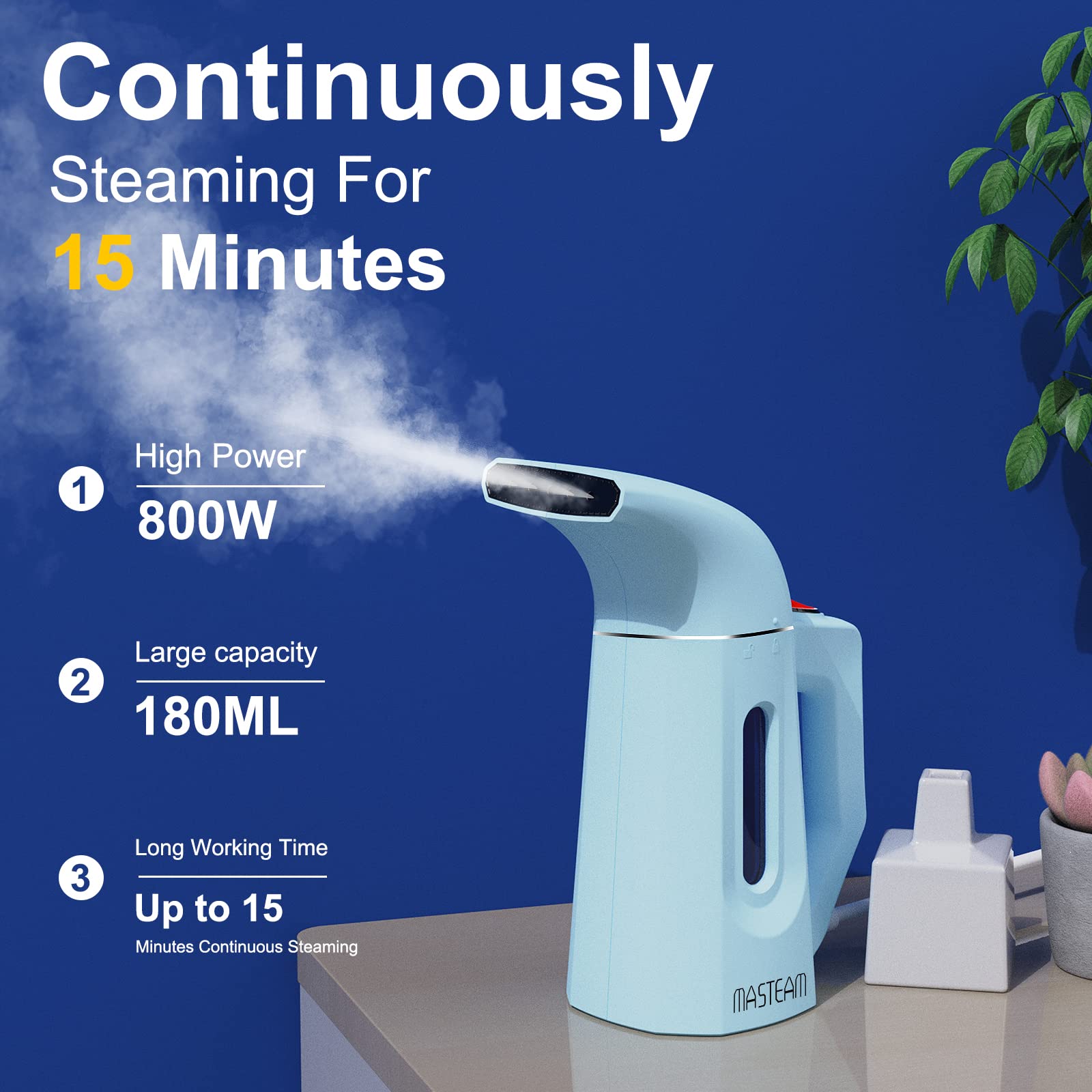 Portable Handheld Garment Steamer - 180ML Compact Clothes & Hat Steamer with Auto Shut-Off for Home, Travel & Office Use | Quick Wrinkle Remover for Shirts, Dresses & Suits (Blue, Model H009)
