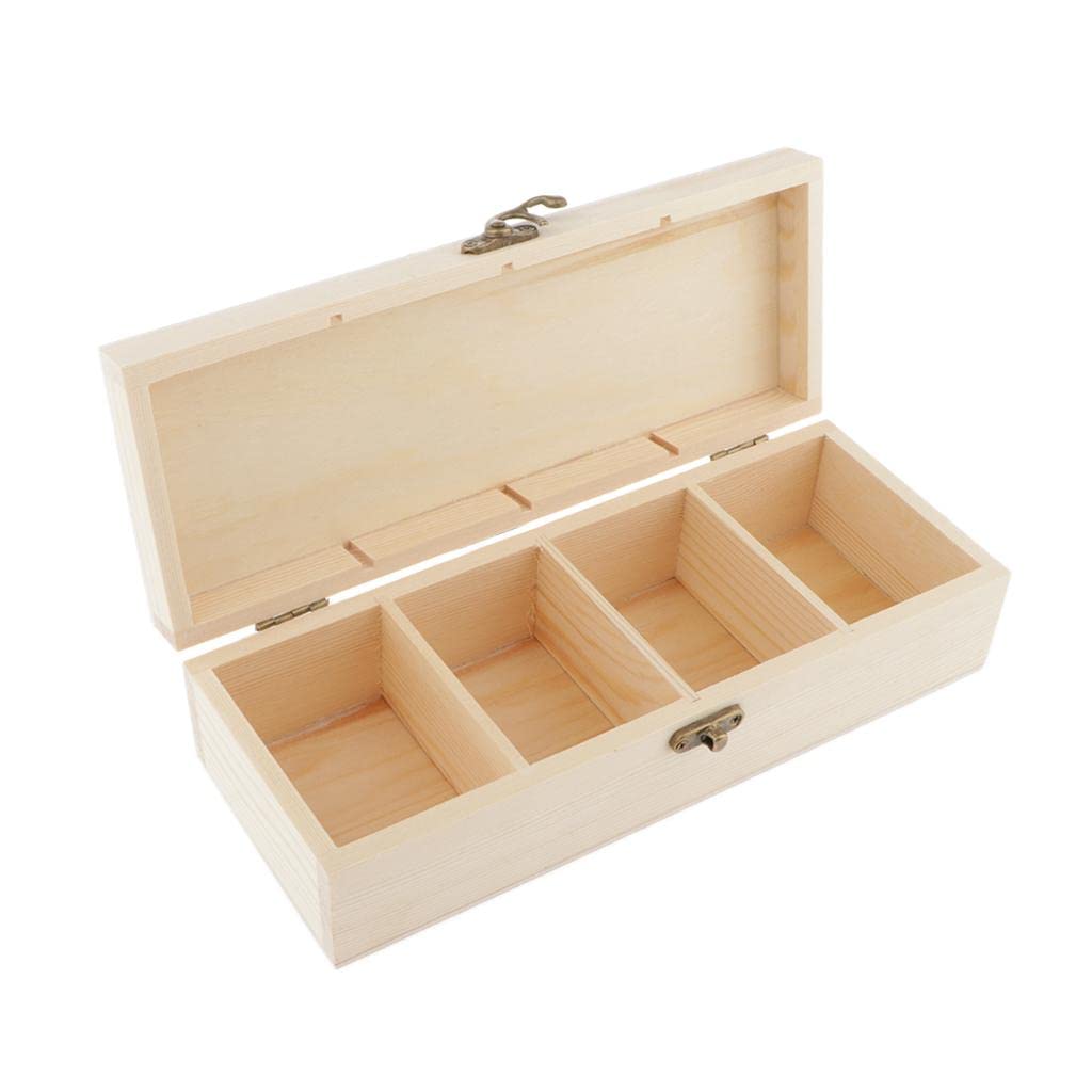 Newmind Unfinished Wood Jewelry Box with 4 Slots - Tea Box, Earring Storage Case - Perfect for Jewelry Organization, Gift Wrapping & Home Decor