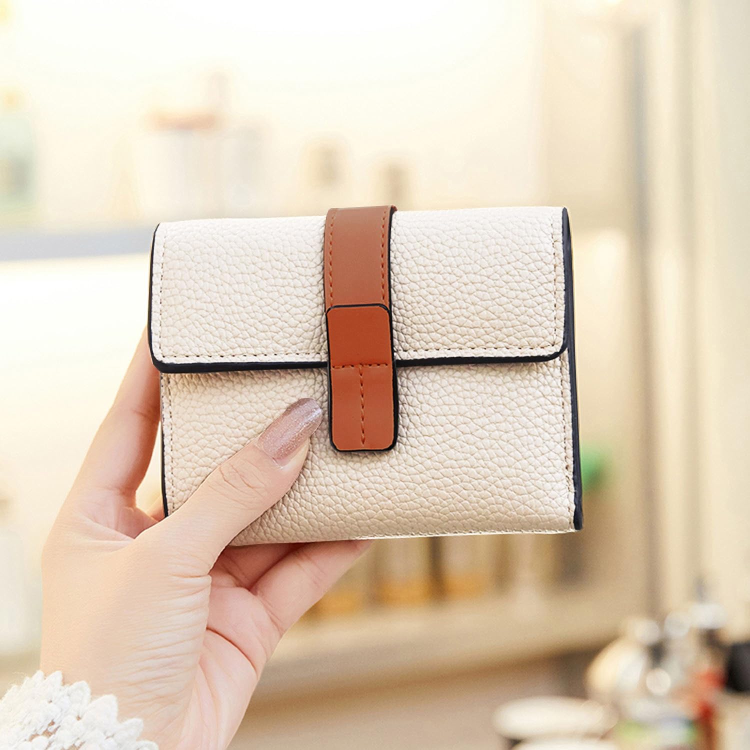 AOXONEL Genuine Leather RFID Blocking Womens Wallet - Slim Trifold Compact Wallet with Multiple Card Slots & Zipper Coin Pocket - Perfect for Everyday Use, Travel & Gift (White)
