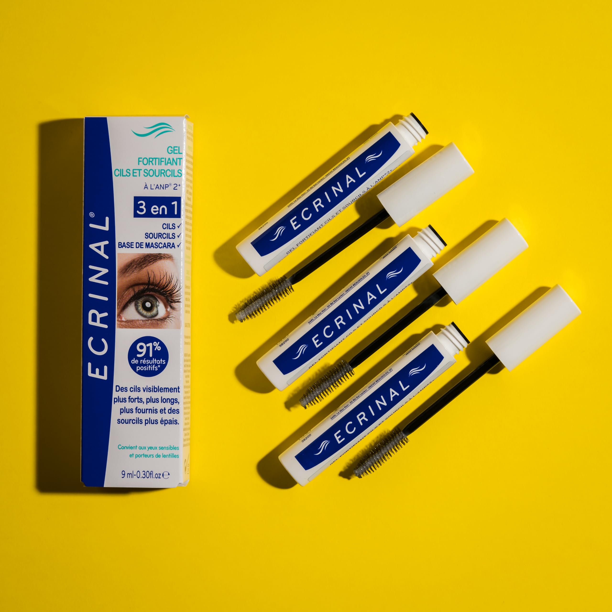 Ecrinal ANP2+ Strengthening Lash & Eyebrow Serum - 3-in-1 Formula for Fuller, Thicker, Stronger Lashes | Clear Brow Gel & Mascara Base | Safe for Sensitive Eyes & Contact Lens Wearers | 9ml | Perfect for Daily Lash Care & Nighttime Treatment