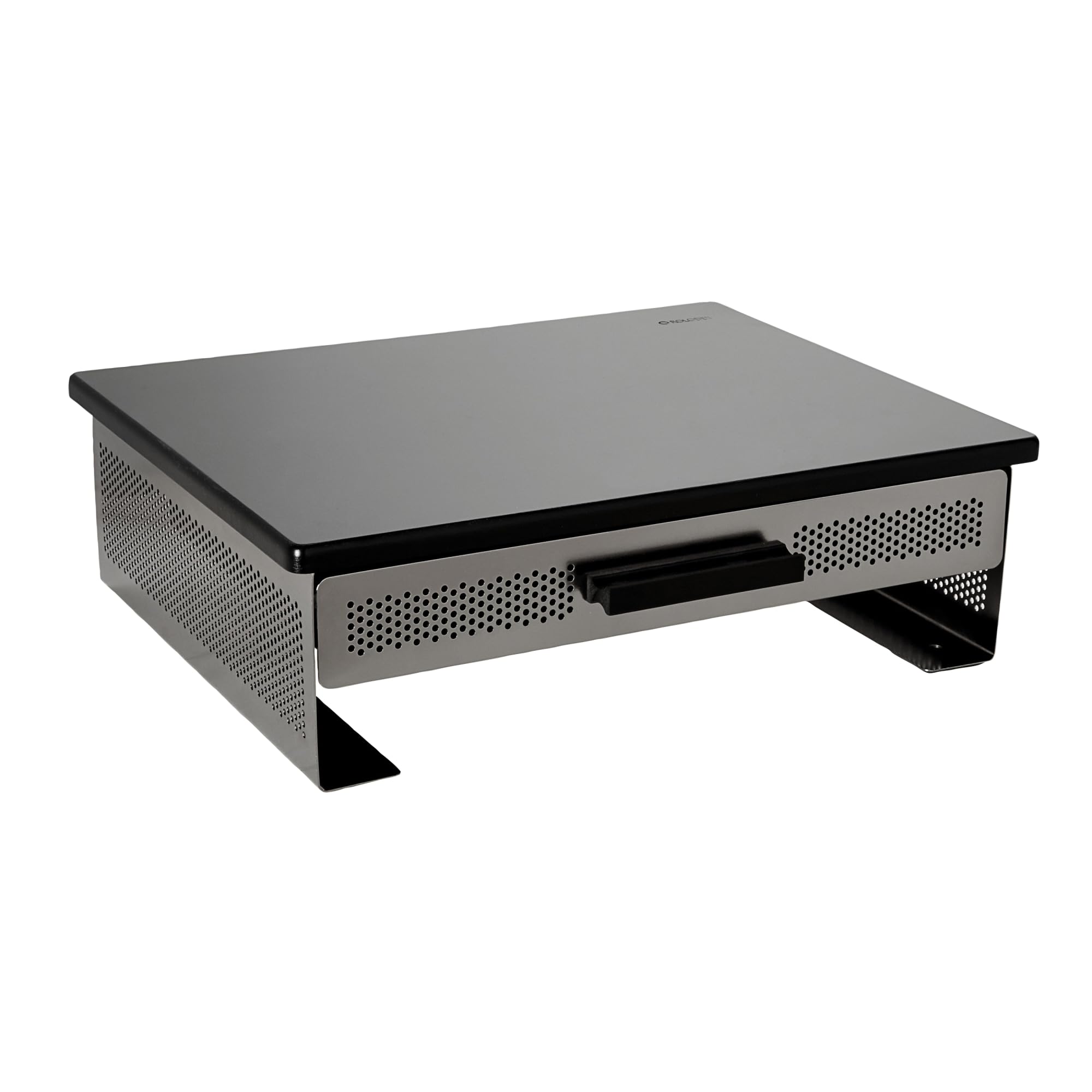 Rolodex 82447 Black & Gunmetal Punched Metal and Wood Monitor Stand - Ergonomic Desk Organizer for Home & Office Workspace