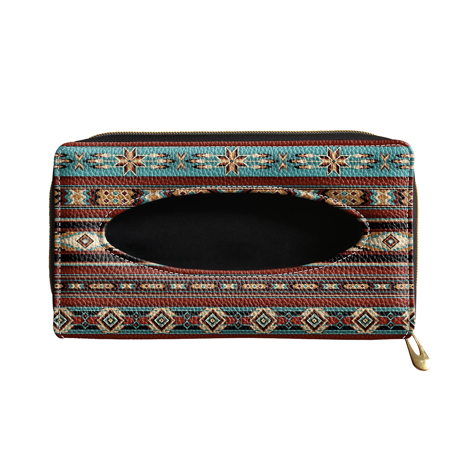 FOR U DESIGNS Leather Car Tissue Holder - 1 Pack Tribal Print Sun Visor Napkin Organizer | Universal Fit Backseat Tissue Box Case for Men & Women (Brown) | Perfect for Road Trips & Daily Commute