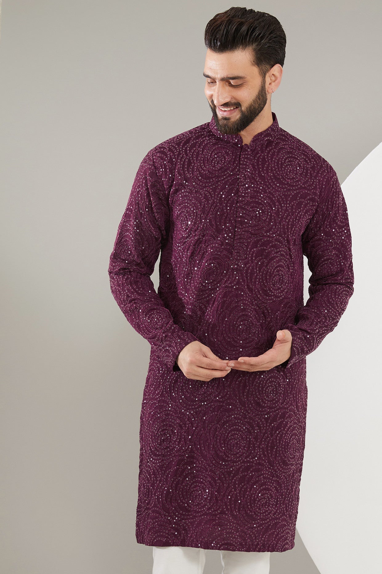 Elegant Mud Wine Floral Embroidered Kurta for Women - Traditional Indian Ethnic Wear for Festivals & Weddings