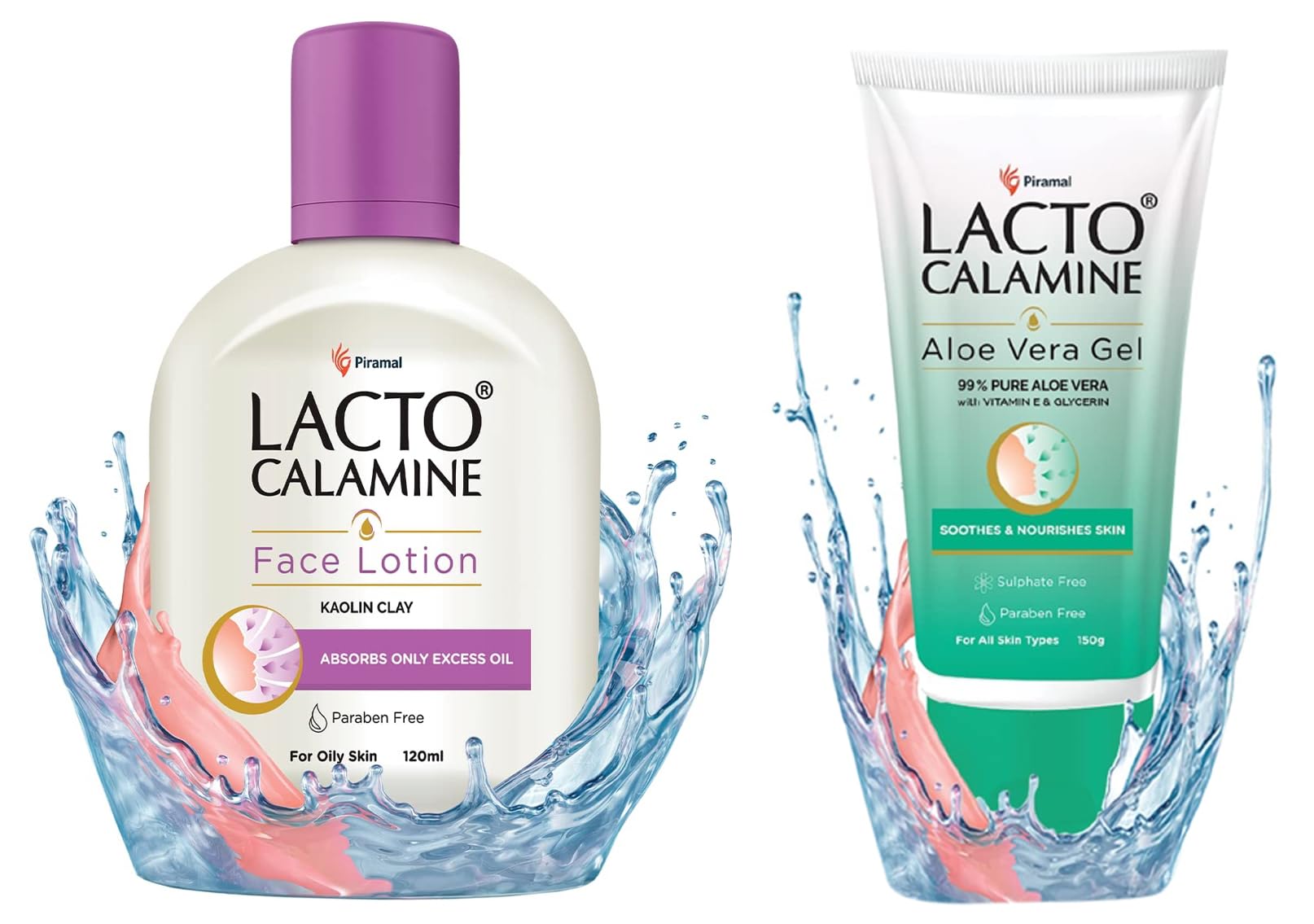 Lacto Calamine Oil Control Face Lotion for Oily Skin - 120ml | Lacto Calamine Aloe Vera Gel with 99% Pure Natural Aloe, Vitamin E & Glycerin - 150g | Pack of 1 | Daily Skincare Routine for Acne-Prone & Sensitive Skin