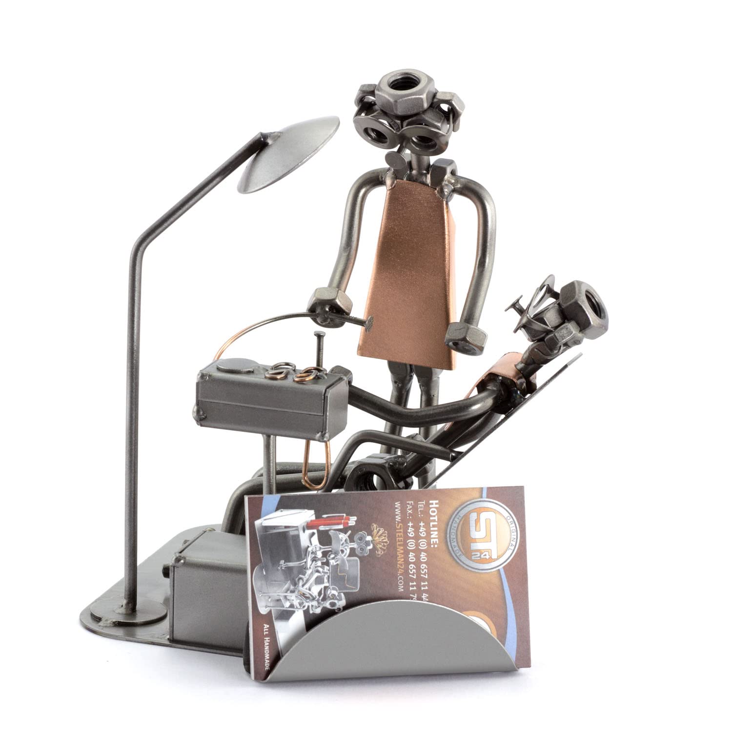Handmade Metal Dentist Sculpture with Business Card Holder - Nuts and Bolts Design - Made in Germany - Perfect Office Desk Decor & Unique Gift for Dentists