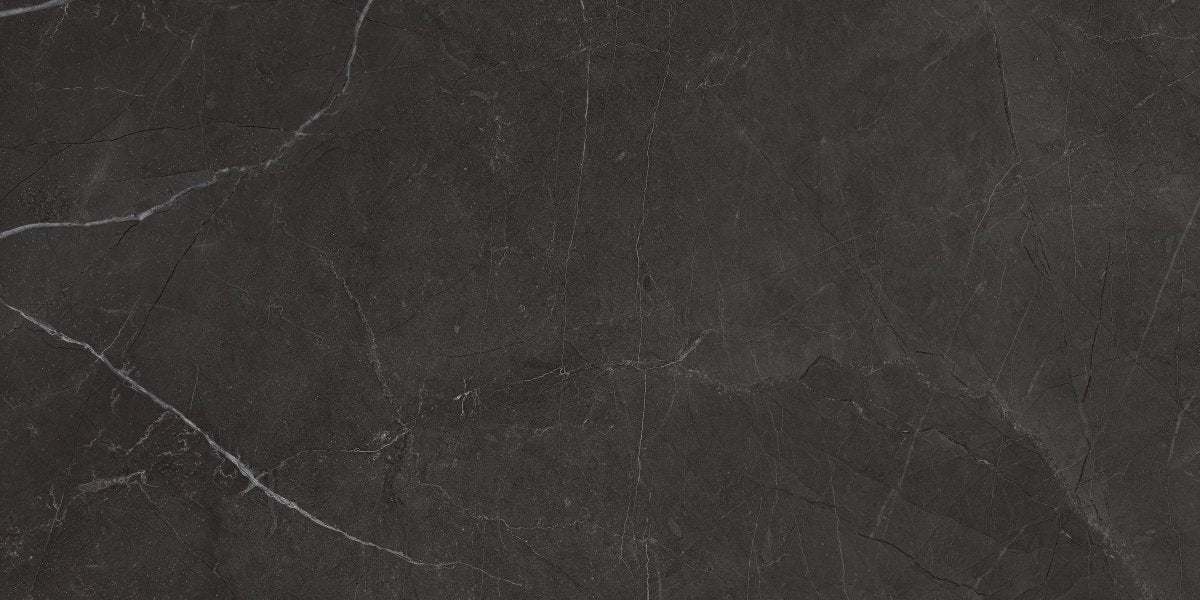 12 x 24 Inch Nero Venato Polished Rectified Glazed Porcelain Wall Tile - Premium Black Marble Look for Bathroom, Kitchen Backsplash & Flooring