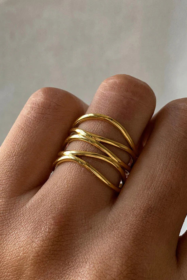 Trendy Wavy Line Stainless Steel Open Ring for Women - Minimalist Stackable Dainty Jewelry - Perfect for Everyday Wear, Layering & Gift Giving