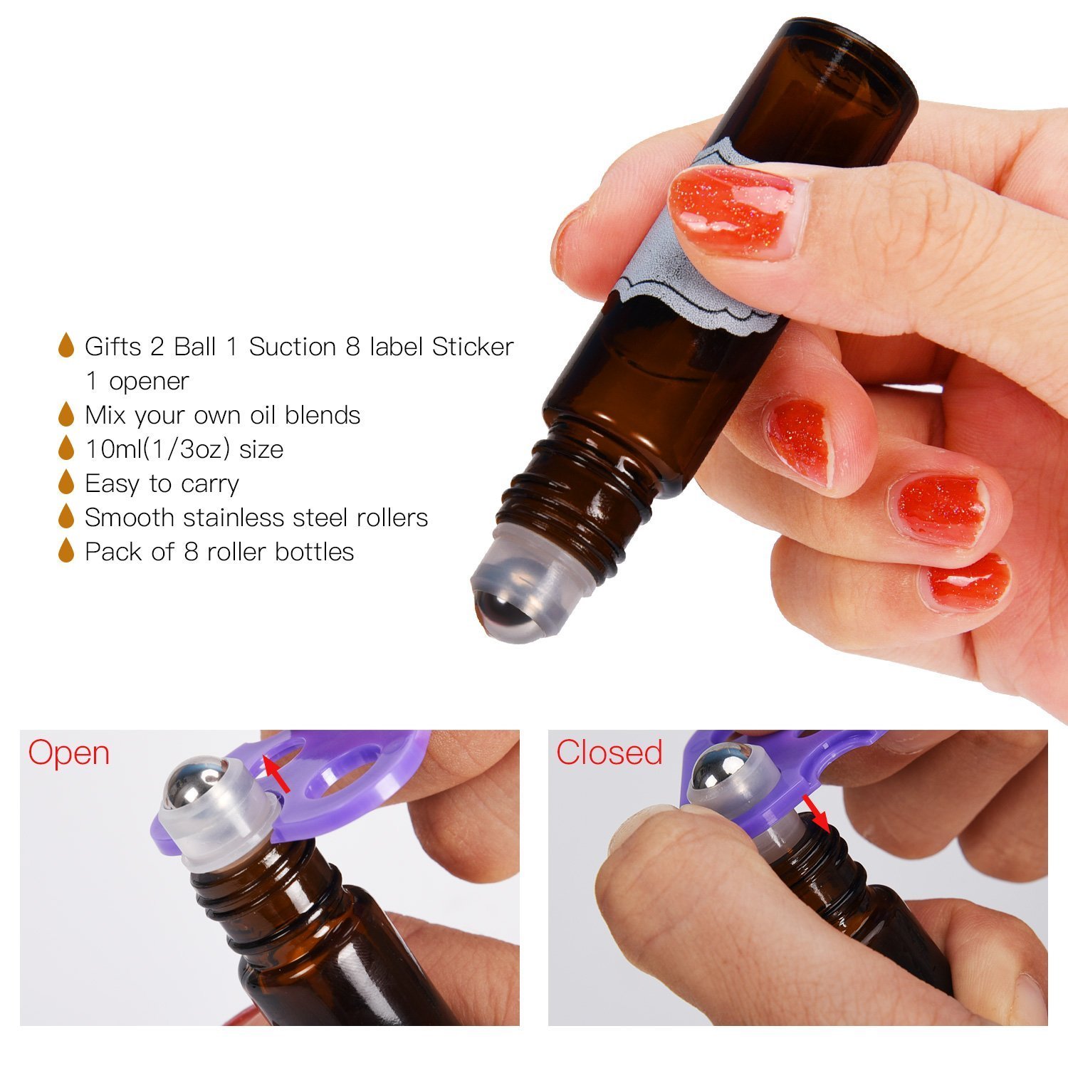 8 Pcs 10ml Roll On Glass Bottles for Essential Oils, Aromatherapy & DIY Skincare - Refillable & Leak Proof