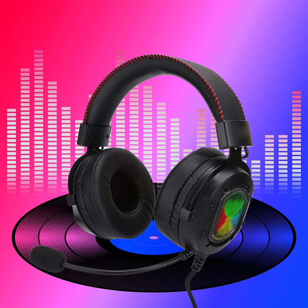 Wired Gaming Headset with RGB Lighting & Noise Cancelling Mic - 3.5mm Wired Headphones with Crystal Clear Audio for PC, Laptop, Xbox, PlayStation - Perfect for Competitive Gaming & Online Meetings (Black & Red)