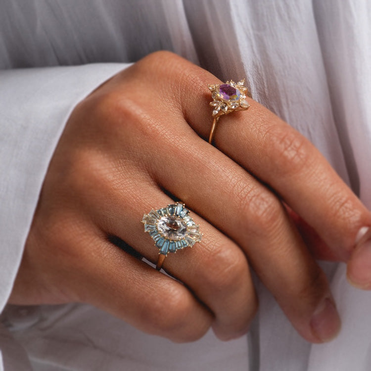 14K Gold Angel Aura Quartz Statement Ring for Women - Elegant Crystal Jewelry for Weddings, Parties & Special Occasions