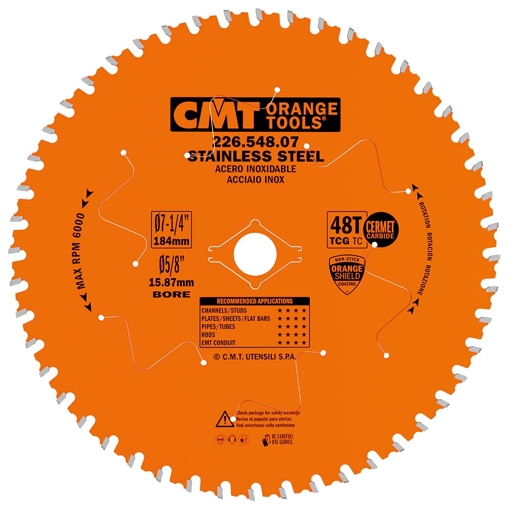 7-1/4 Inch 48T TCG Grind Stainless Steel Circular Saw Blade with 5/8 Inch Arbor - Perfect for Cutting Metal, Wood, and Plastic in Construction & DIY Projects