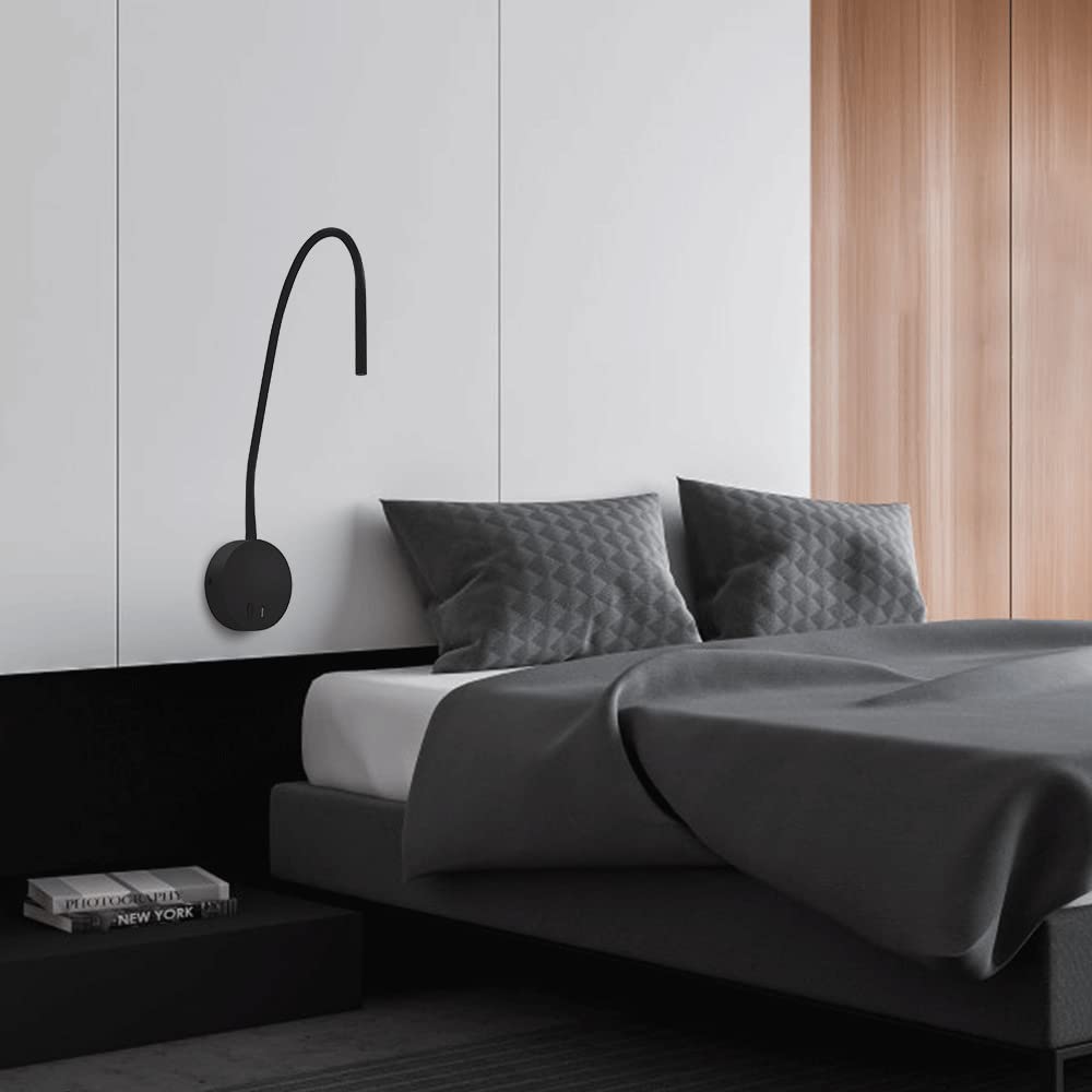 360° Adjustable Wall Reading Light with USB Charging Port - 3W LED Gooseneck Bedside Lamp, 3000K Warm White Night Light for Bedroom, Study, Hallway & Hotel - Perfect for Late-Night Reading & Cozy Ambiance