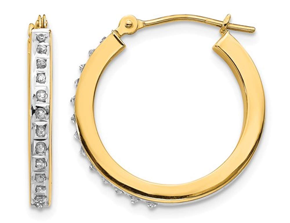 14K Yellow Gold Round Diamond Hoop Earrings - 3/4 Inch Dainty Stud Earrings for Women, Perfect for Everyday Wear, Parties & Special Occasions