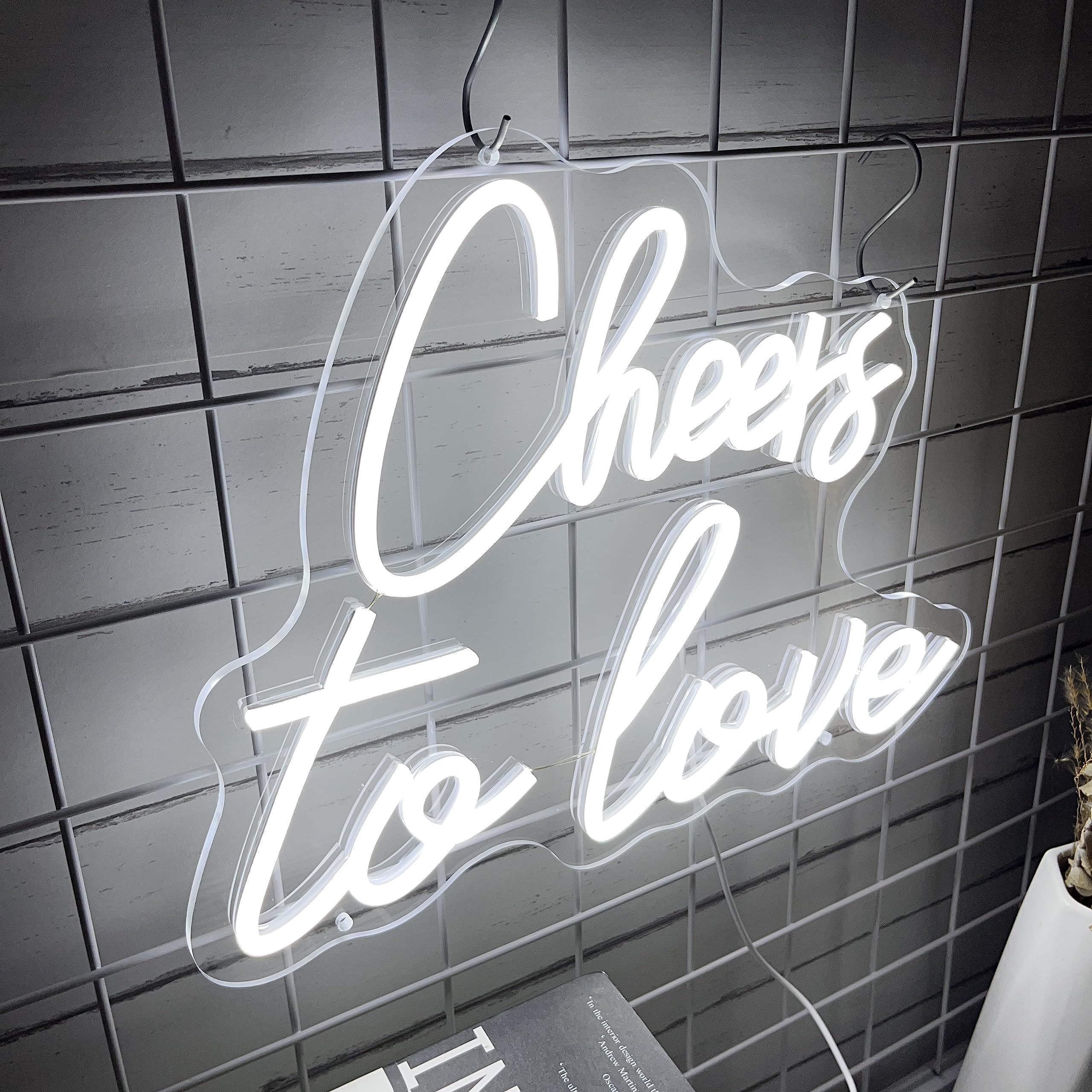Cheers to Love LED Neon Sign - 15.7x11.8 Inch White Wall Decor with USB Power for Bedroom, Wedding & Birthday Party Lighting - Romantic Home Bar Sign for Valentine's Day & Anniversary Gifts