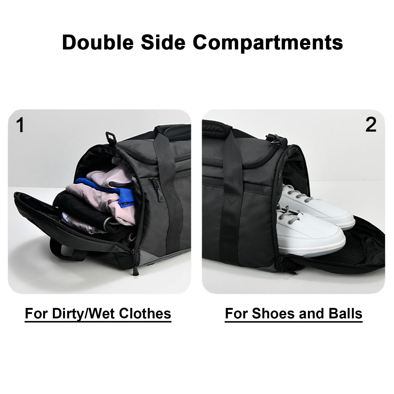 46L Water Resistant Gym Bag for Men & Women - Sports Duffle Backpack with Shoe Compartment & Wet Pocket - Ideal for Travel, Workout, Weekender & Overnight Trips - Black