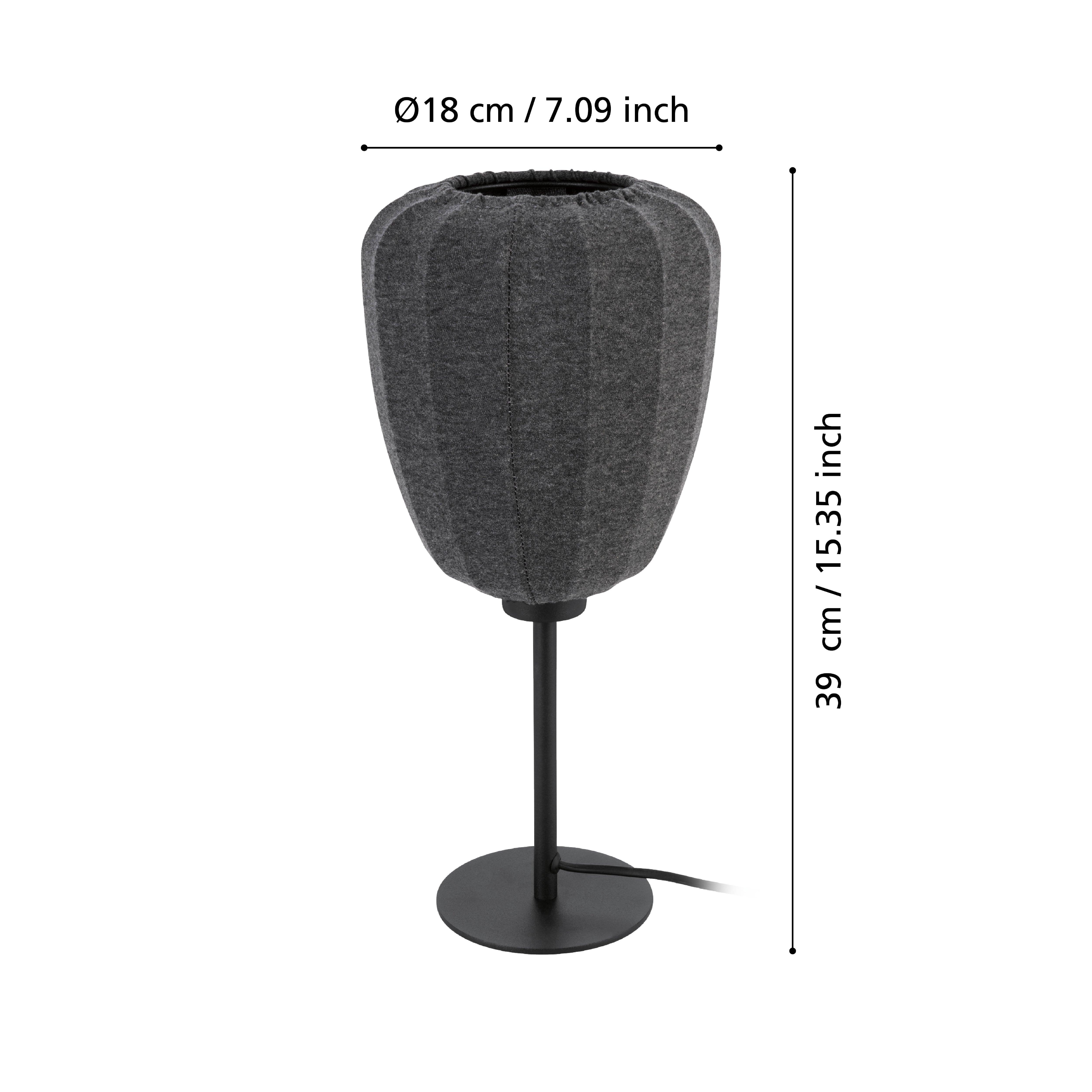 Eglo Barlaston Modern Black Metal & Grey Fabric Shade Table Lamp - Stylish Home Office Lighting for Bedroom, Living Room, and Study Desk