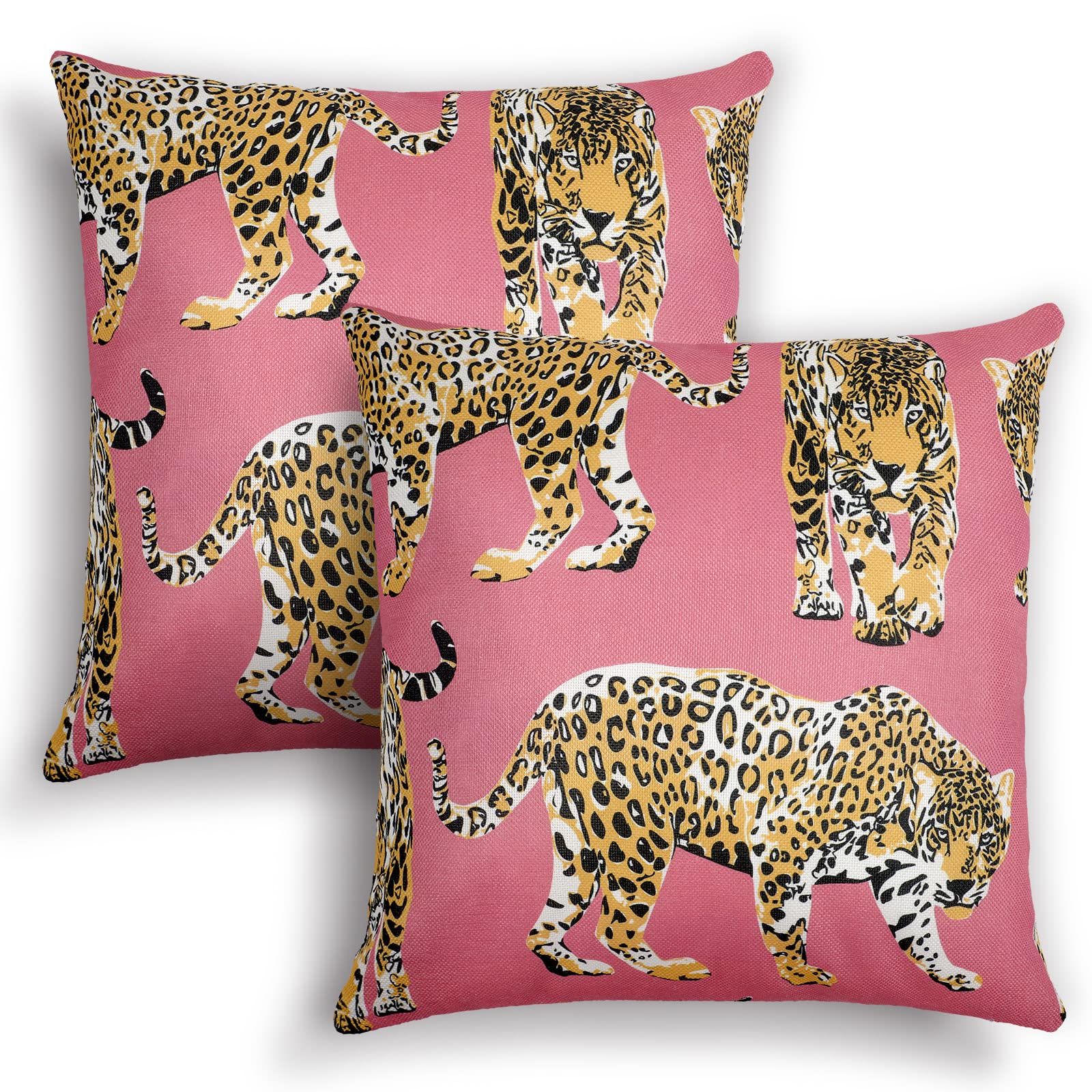 Buryeah 2 Pack 18x18 Inch Leopard Print Throw Pillow Covers - Trendy Cheetah & Tiger Pattern Decorative Cushion Covers for Sofa, Living Room, Bedroom - Perfect for Boho Chic Home Decor & Cozy Farmhouse Style