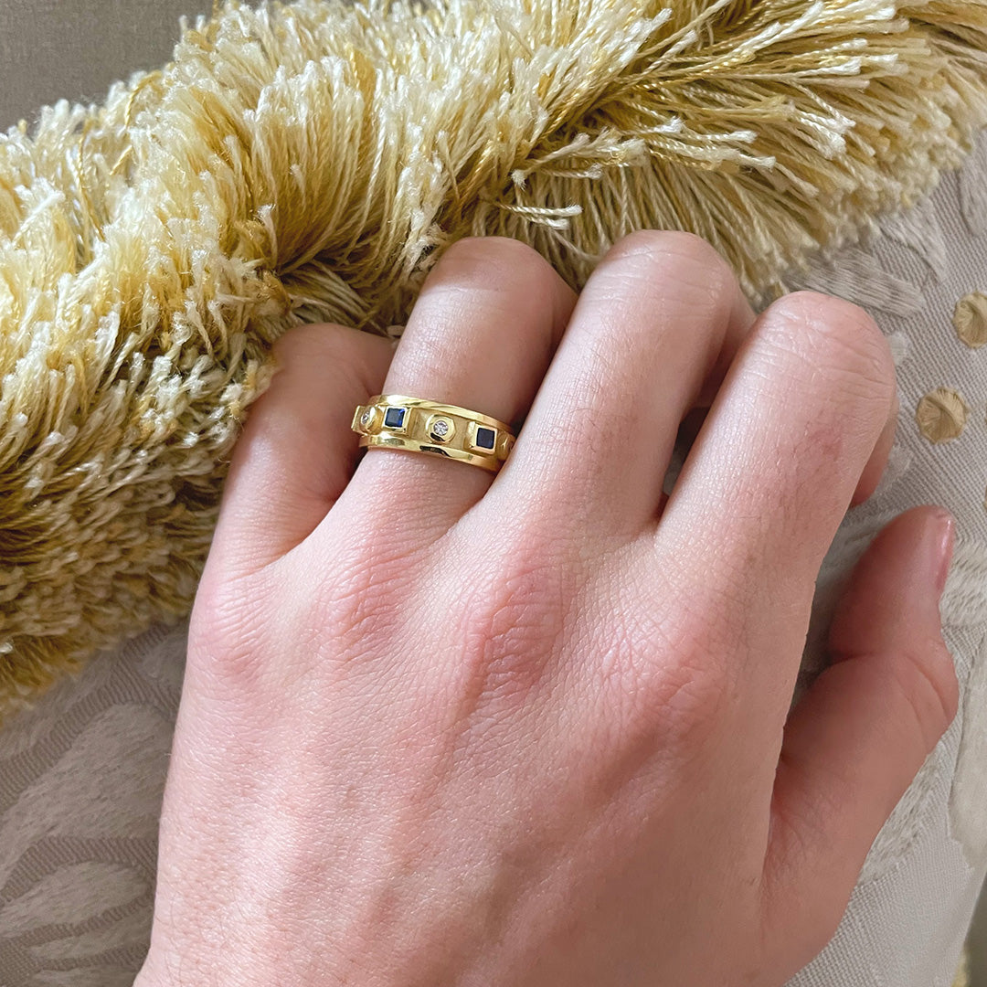 Exquisite 14K Yellow Gold Sapphire & Diamond Ring for Women | Elegant Jewelry Gift for Engagement, Anniversary & Special Occasions