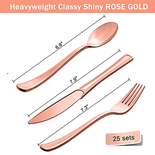 175-Piece Rose Gold Party Supplies Set - Plates, Napkins, Cups & Silverware for 25 Guests | Elegant Rose Gold Dot on White Design for Weddings, Bridal Showers, Engagements & Birthday Celebrations | Perfect for Elegant Dinner Parties & Special Occasions