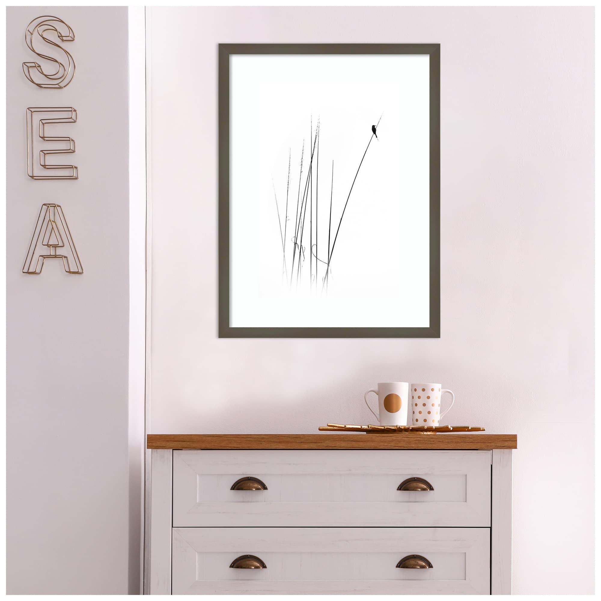 Amanti Art Framed Wall Art Print 24x18 - Sabbatical Bird Painting by Swapnil | Black & White Animal Wall Decor | Medium Poster Artwork for Living Room, Bedroom, Office | Perfect for Modern Home & Office Decor