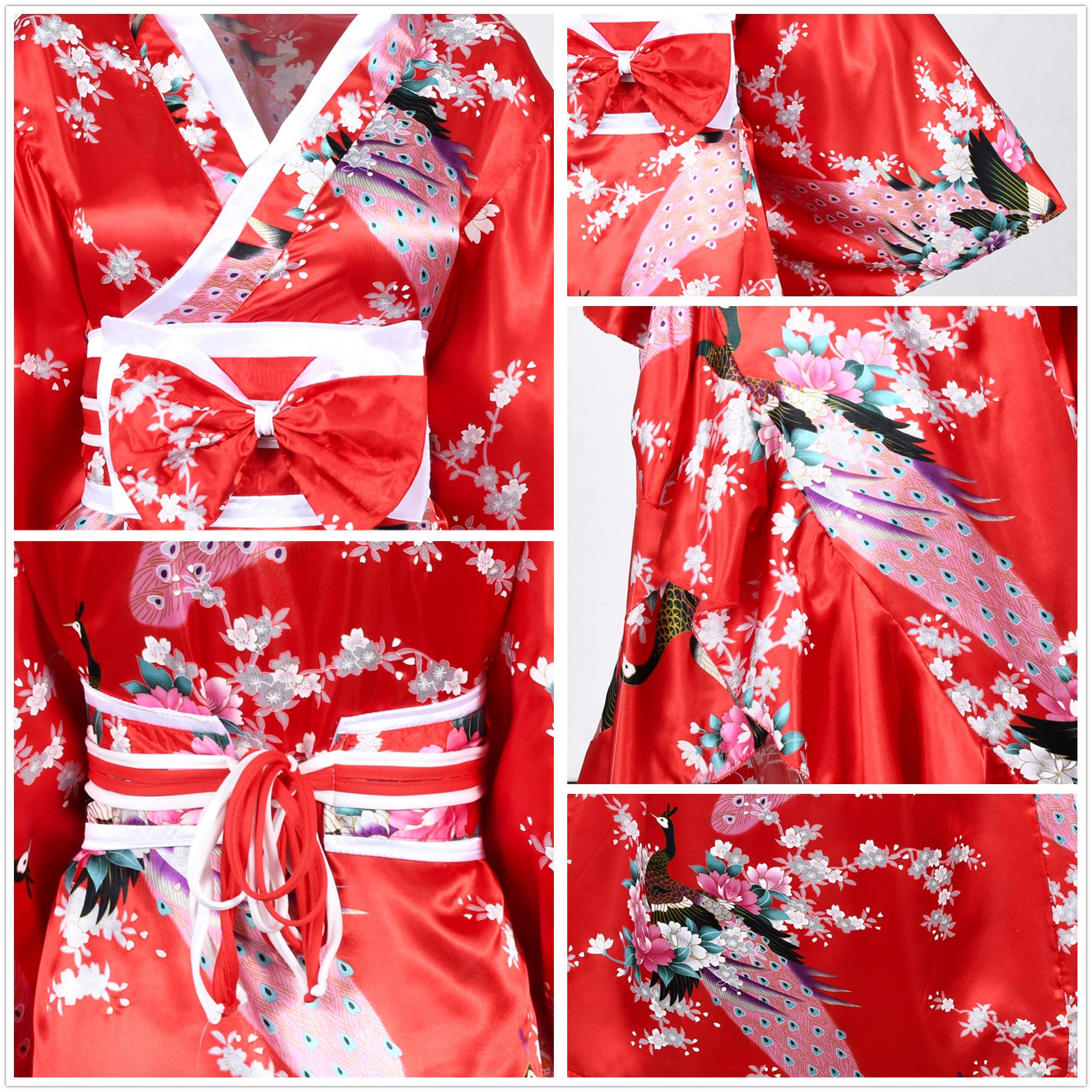 Elegant Women's Kimono Robe & Yukata Set - Floral Satin Bathrobe with Ruffle Trim, Sleepwear & Tabi Socks - Perfect for Spa Days, Loungewear, Cosplay and Japanese Culture Enthusiasts