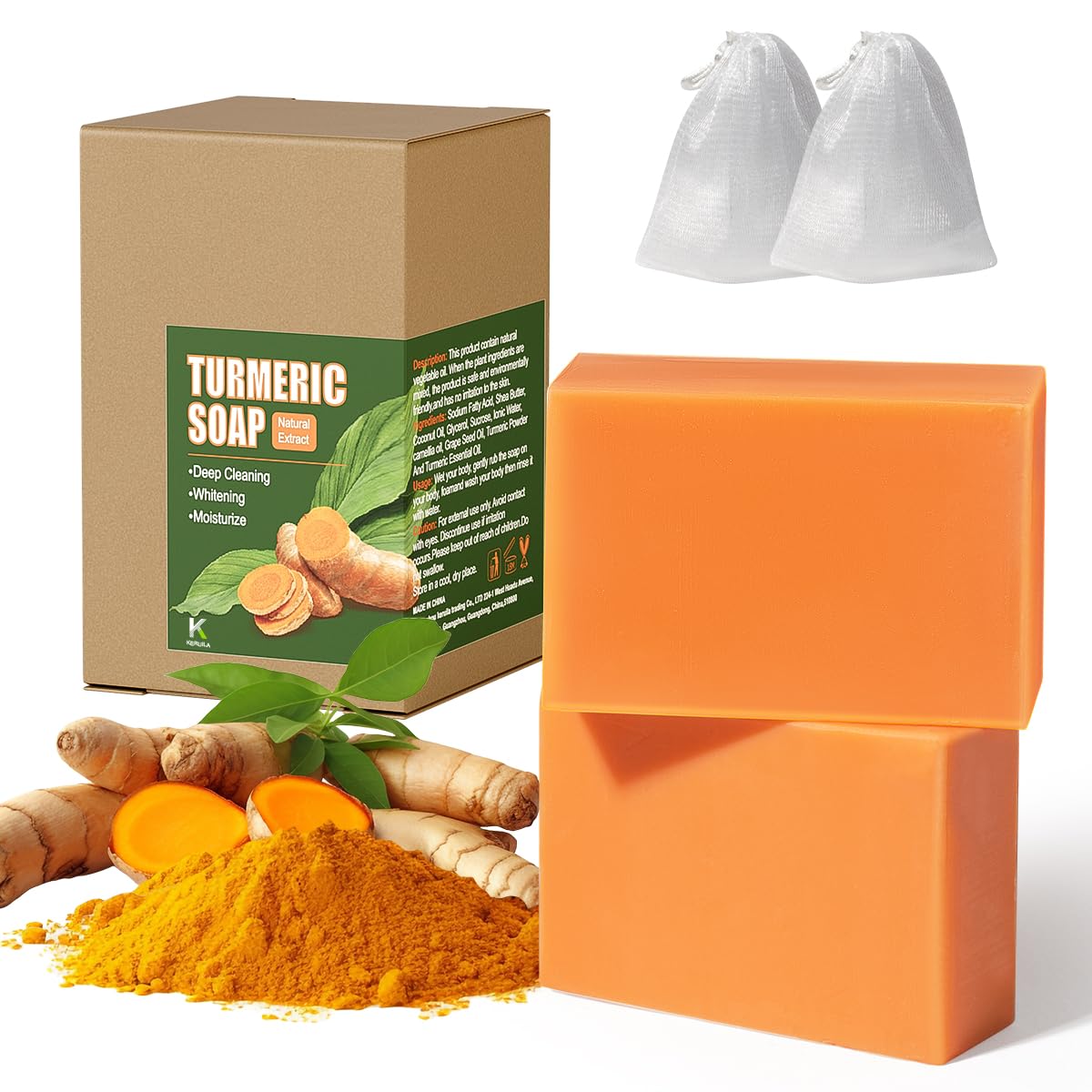 Organic Turmeric Soap Bar for Face & Body - Handmade 3-in-1 Gentle Cleansing Bar for Acne, Dark Spots & Glowing Skin (2-Pack) | Natural Skincare, Daily Face Wash & Body Cleanser for Men & Women