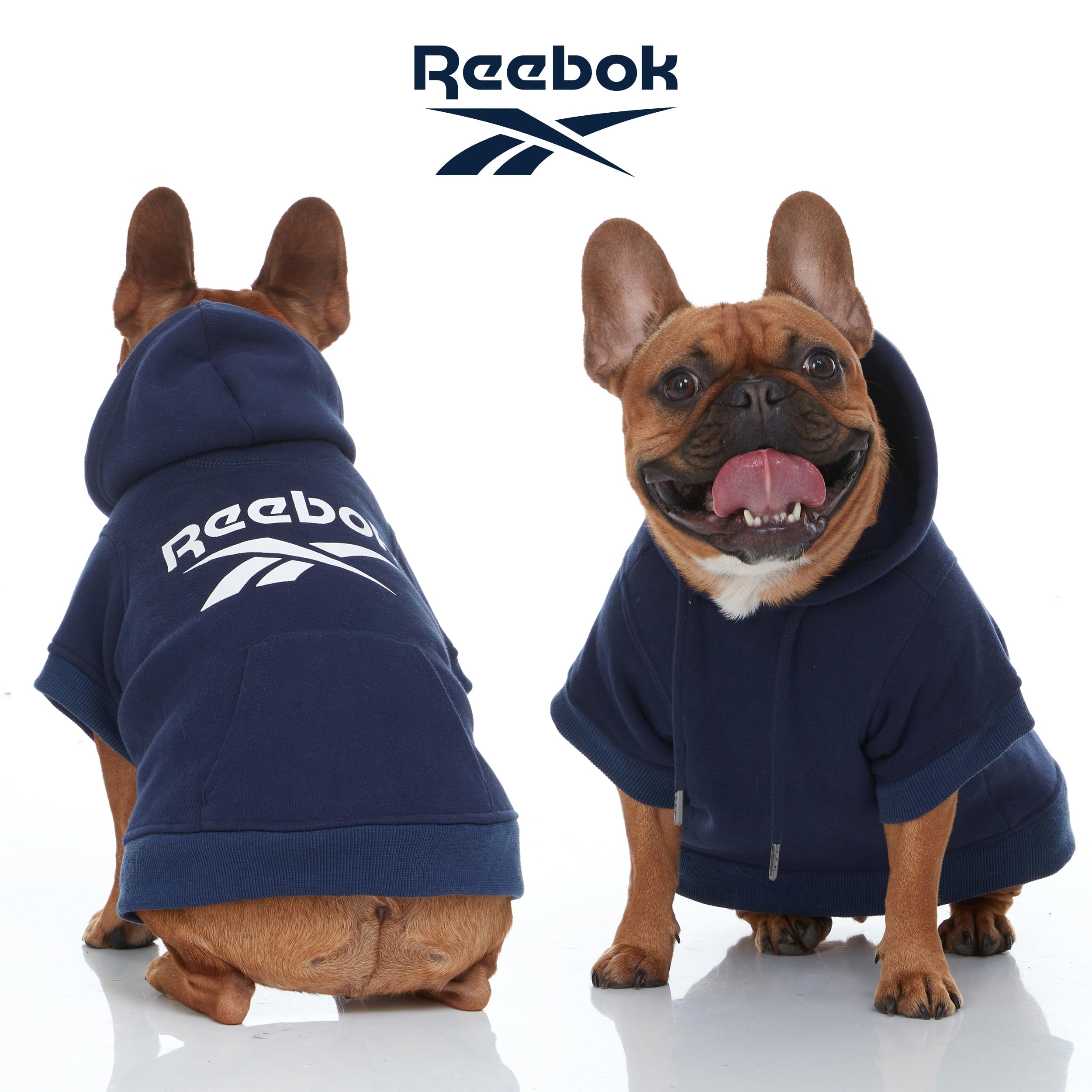 Reebok Fleece Dog Hoodie with Leash Hole - Warm Winter Dog Sweater for Small, Medium & Large Dogs | Premium Pullover Hooded Sweater for Fall & Christmas | Cozy Pet Outfit for Cold Weather Walks & Holiday Photos