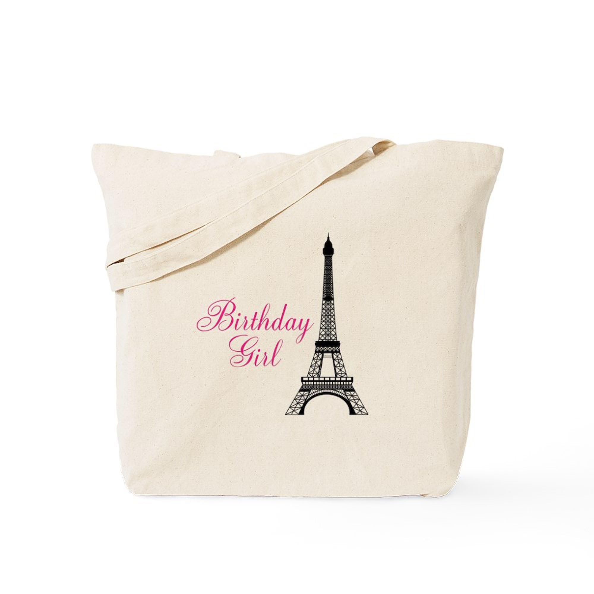 Eiffel Tower Birthday Girl Tote Bag - Natural Canvas Reusable Shopping Bag for Women | Perfect for Birthday Gifts, Grocery Shopping & Travel