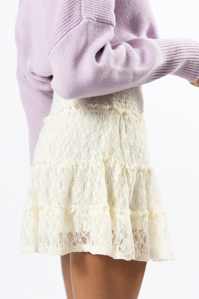 Through The Garden Cream Lace Mini Skort - Women's Floral Lace Tennis Skirt for Golf, Yoga & Summer Outfits