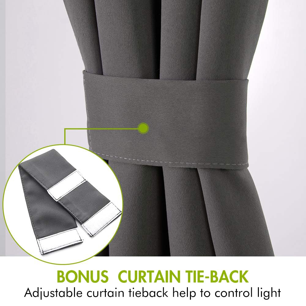 MIULEE Blackout Thermal Insulated French Door Curtains - Grey 25x40 Inch, Rod Pocket Window Drapes for Kitchen & Front Doors, Light Blocking & Energy Saving - Perfect for Privacy, Sun Protection & Home Decor